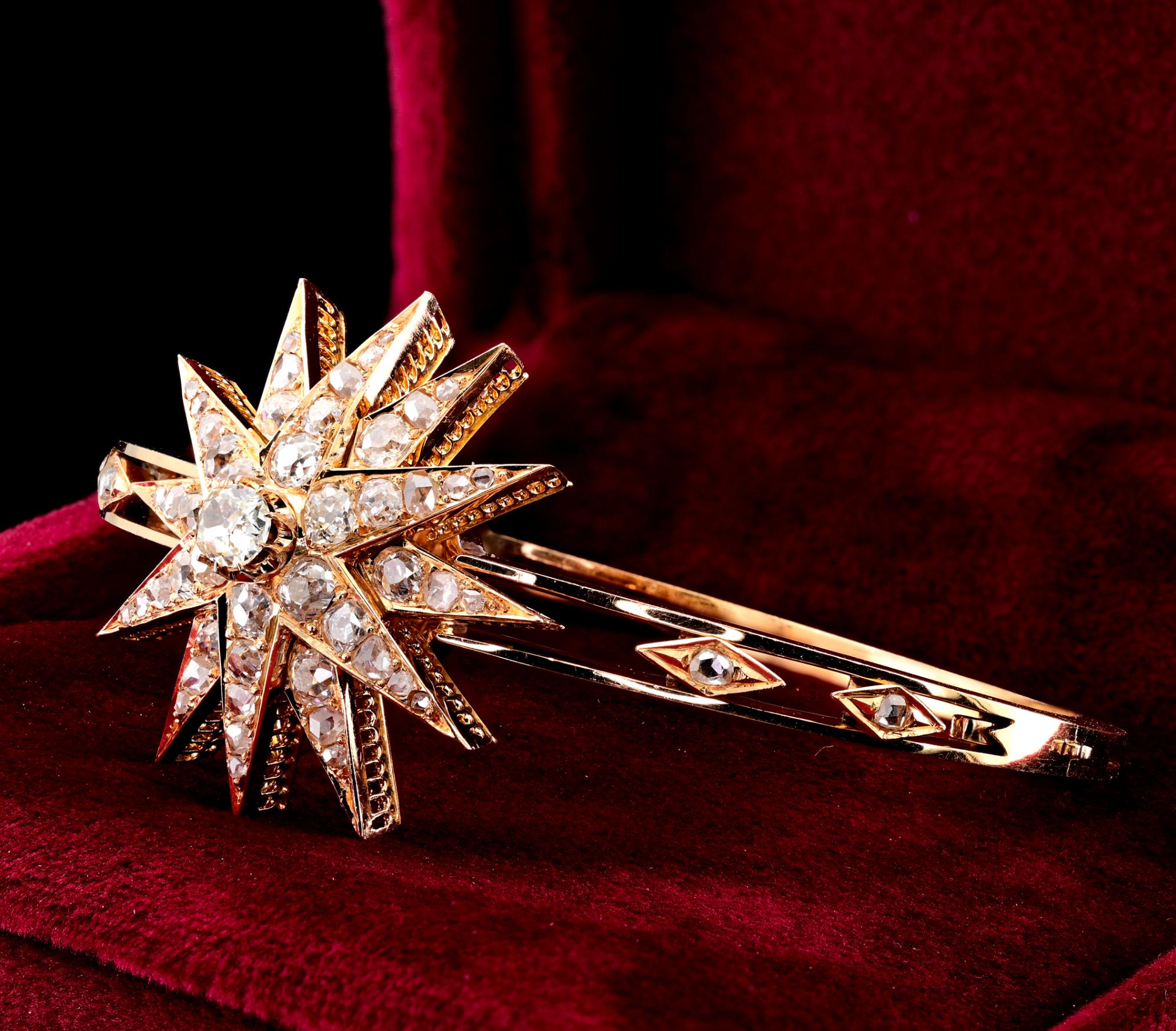 Women's Victorian Twelve Rayed Star 4.25 Ct Diamond 18 KT bangle For Sale
