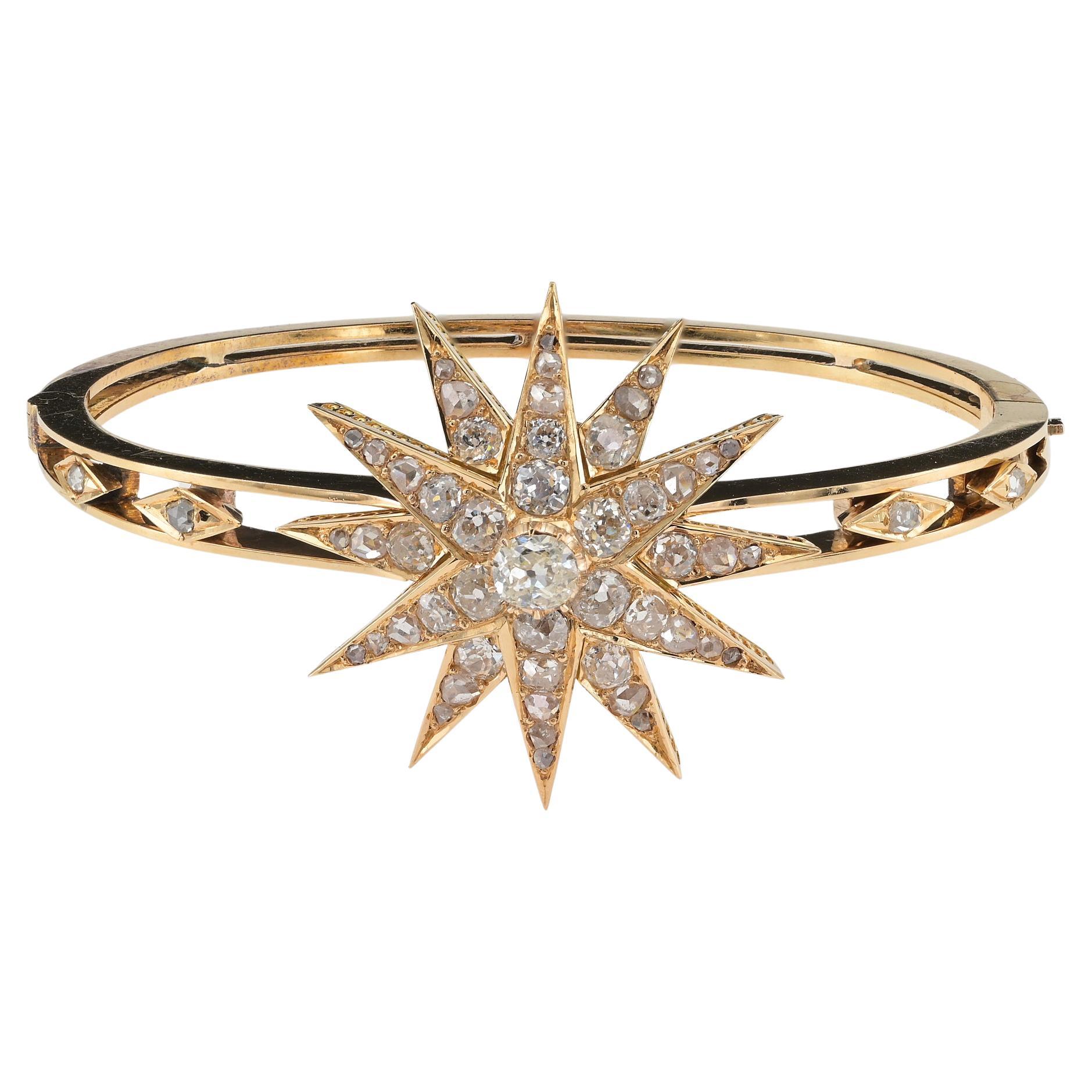 Victorian Twelve Rayed Star 4.25 Ct Diamond 18 KT bangle