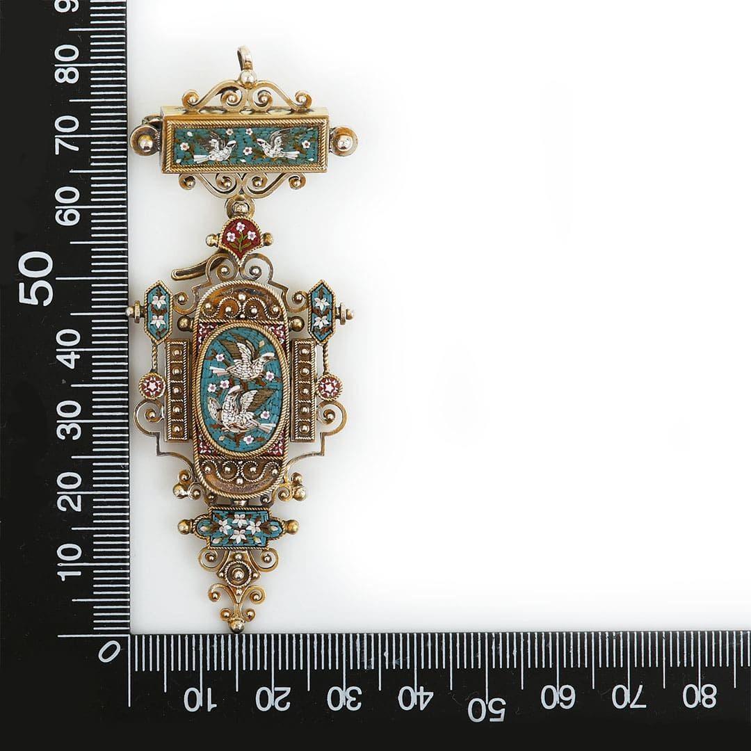 Victorian Twin Doves Micromosaic Pendant and Brooch, Circa 1860 2