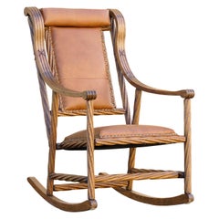 Antique Victorian Twist Oak Rocking Chair in the Style of George Hunzinger