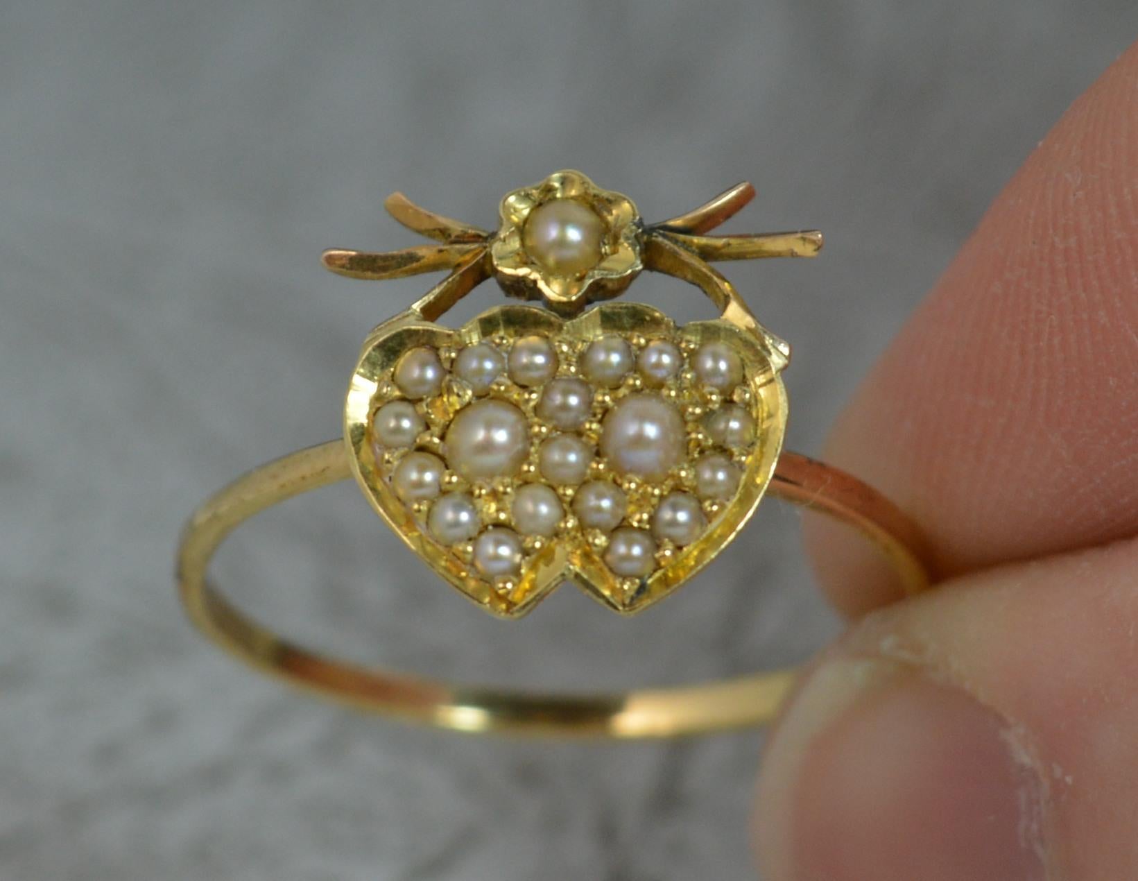 Victorian Two Hearts Pearl Cluster on Yellow Gold 6