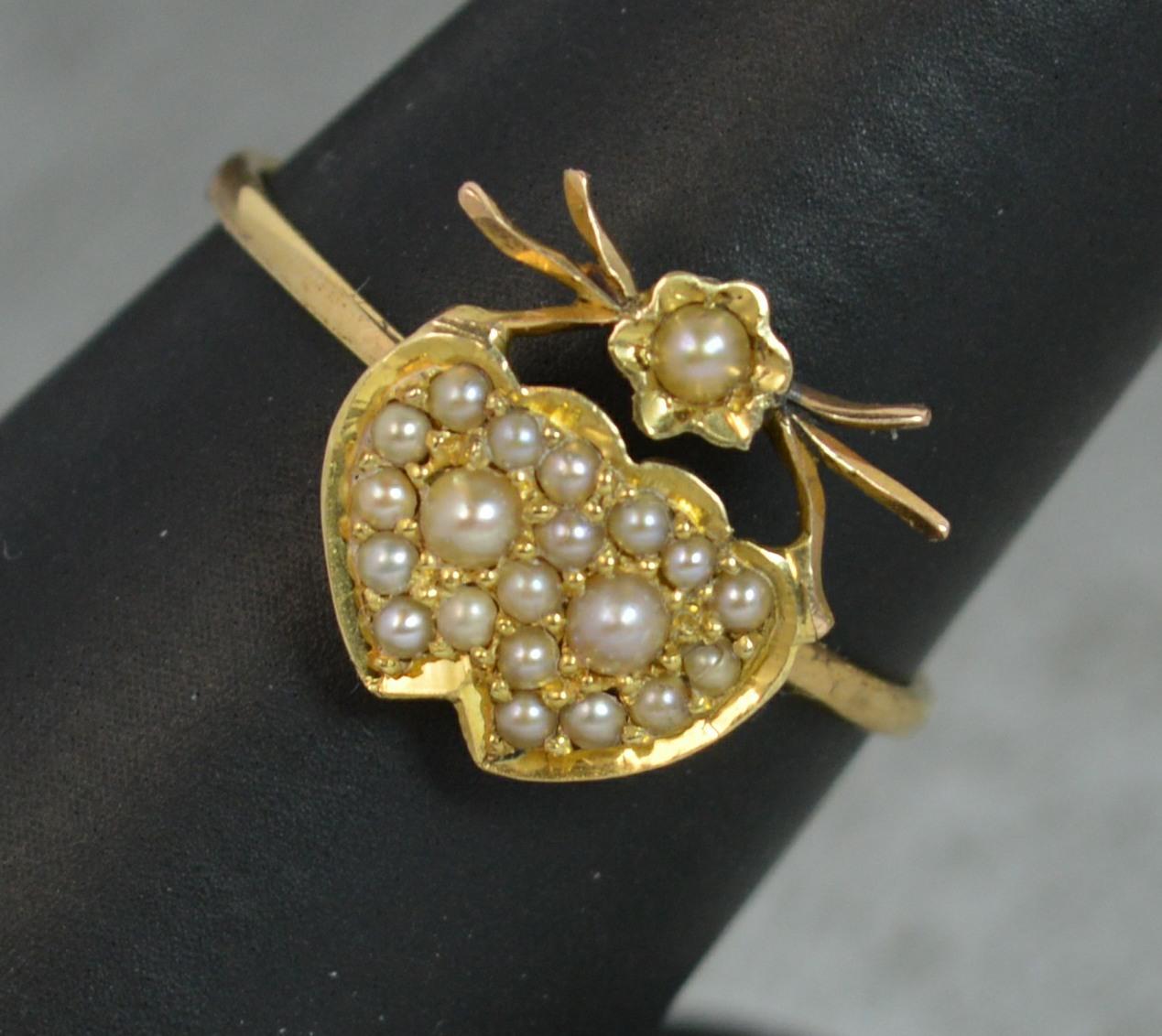 Victorian Two Hearts Pearl Cluster on Yellow Gold 9