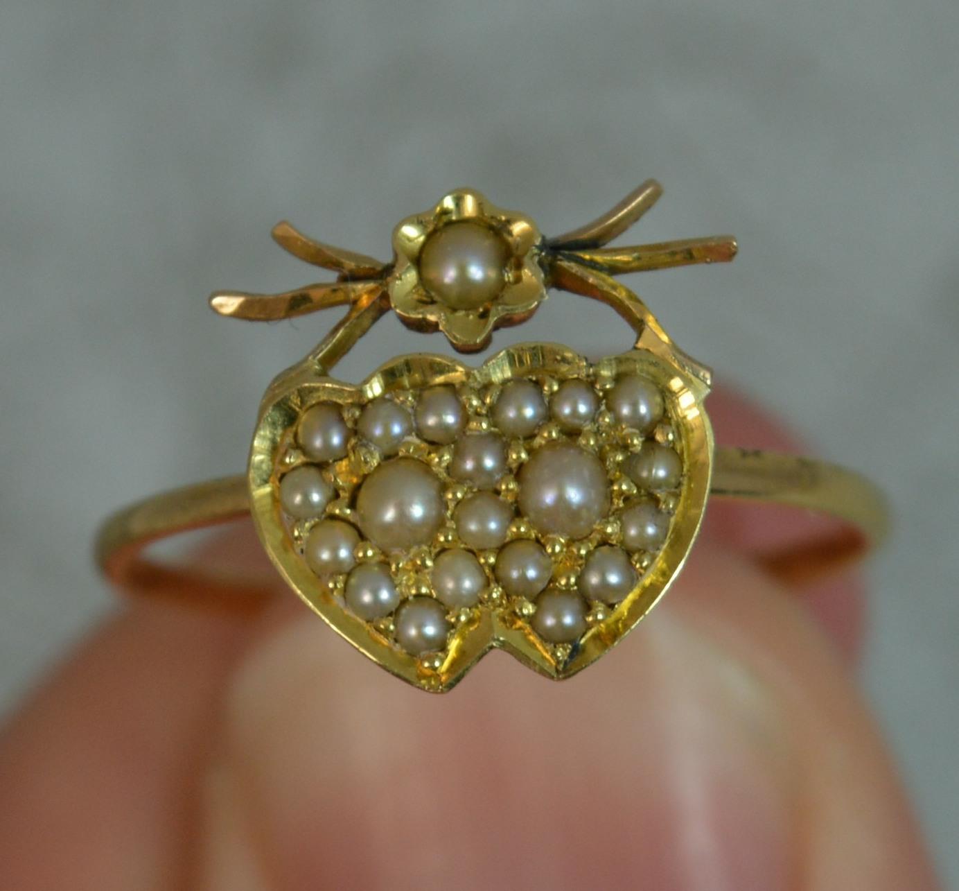 Victorian Two Hearts Pearl Cluster on Yellow Gold 1