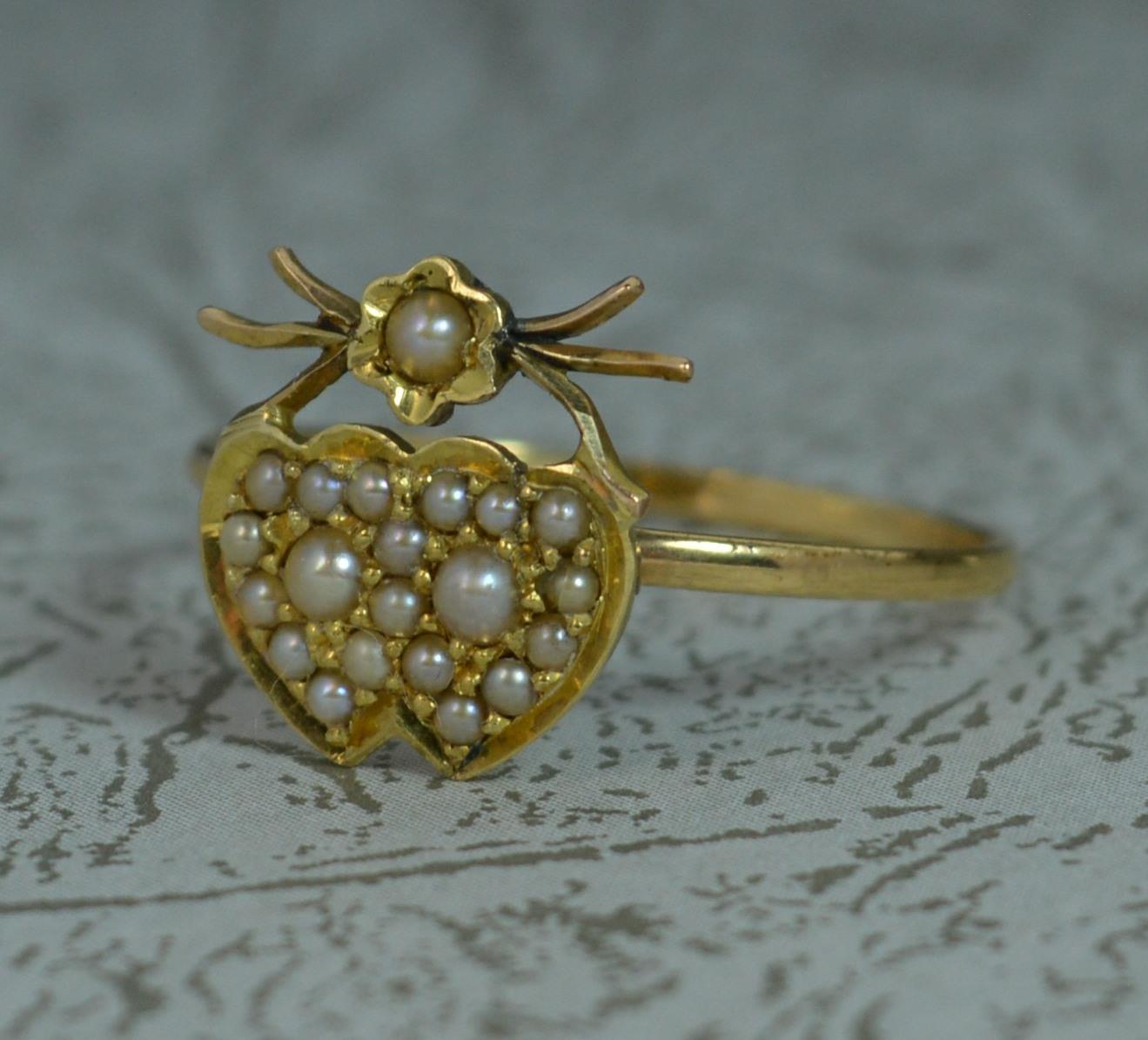 Victorian Two Hearts Pearl Cluster on Yellow Gold 5