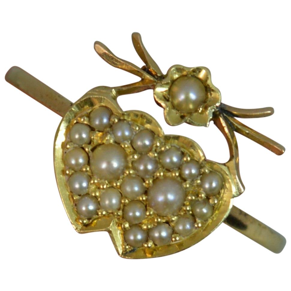 Victorian Two Hearts Pearl Cluster on Yellow Gold