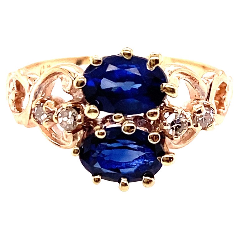Victorian Two Stone Sapphire Ring 1.48ct Original 1850's - 1880's Antique 14K For Sale at 1stDibs