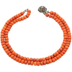 Victorian Diamond and Coral 14K Gold Beaded Necklace