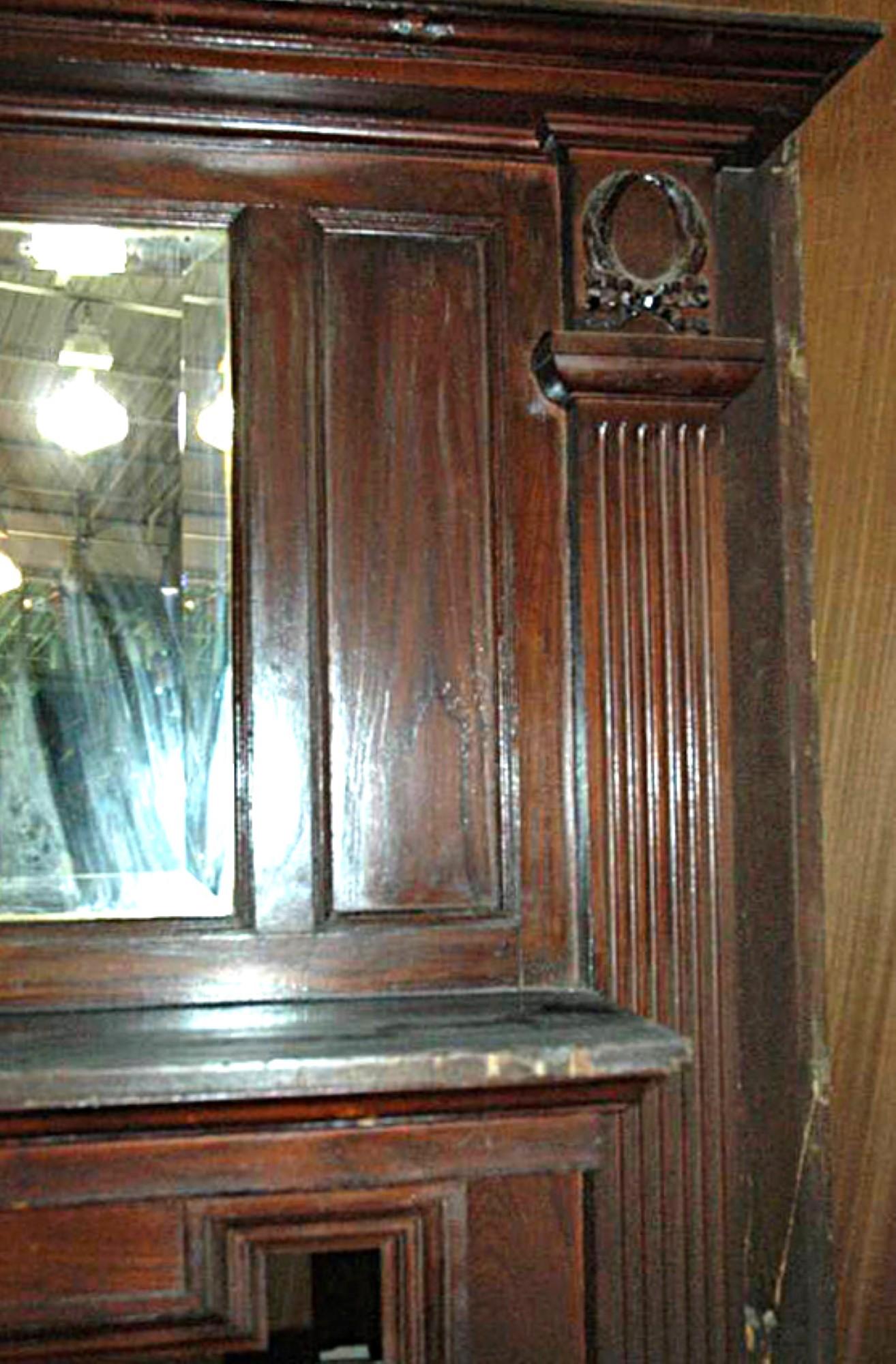 Victorian Two-Tier Wood Mantel w Over Mirror + Carved Details 1