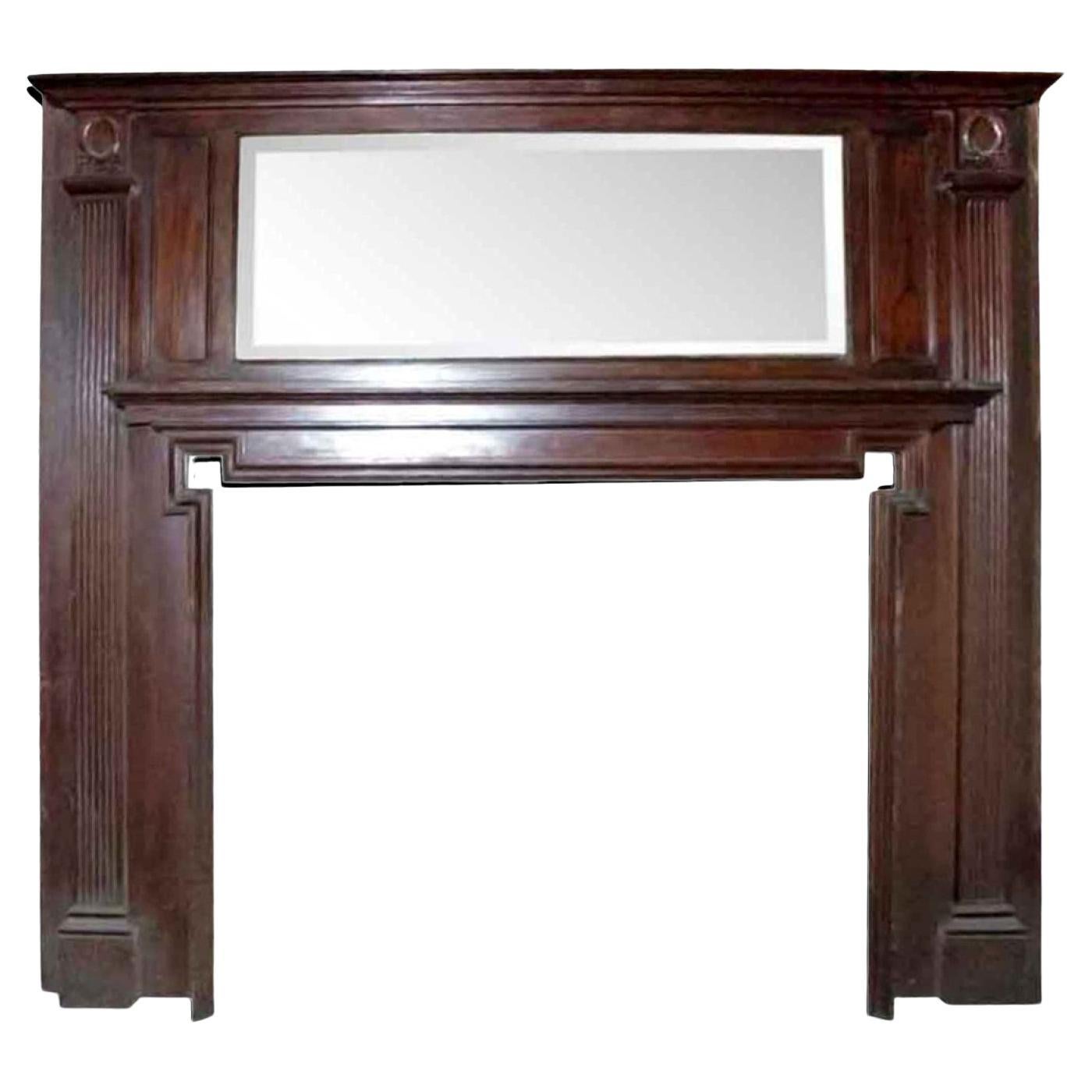 Victorian Two-Tier Wood Mantel w Over Mirror + Carved Details