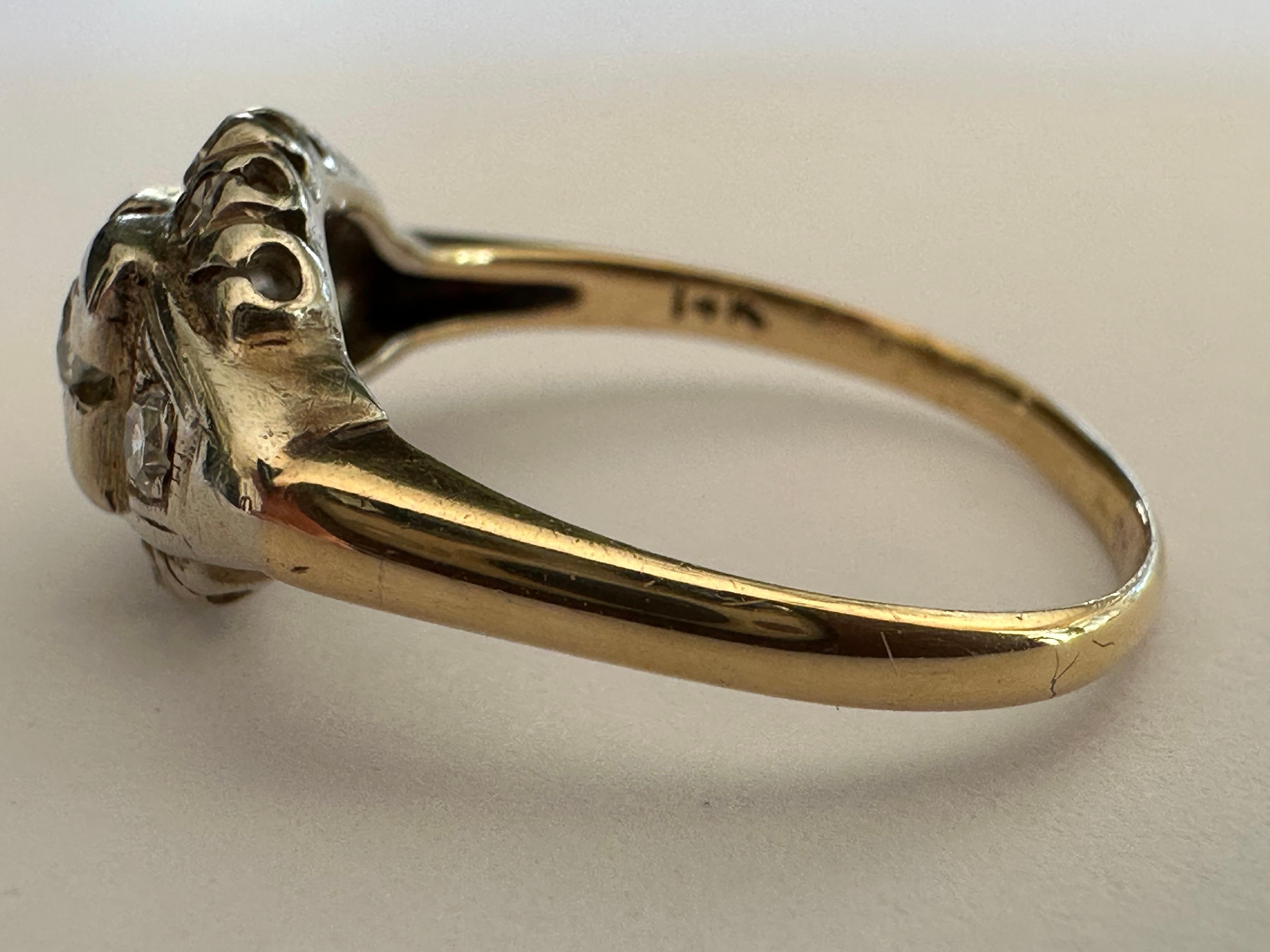 Victorian Two-Tone 14K Gold Diamond Ring   In Good Condition For Sale In Denver, CO