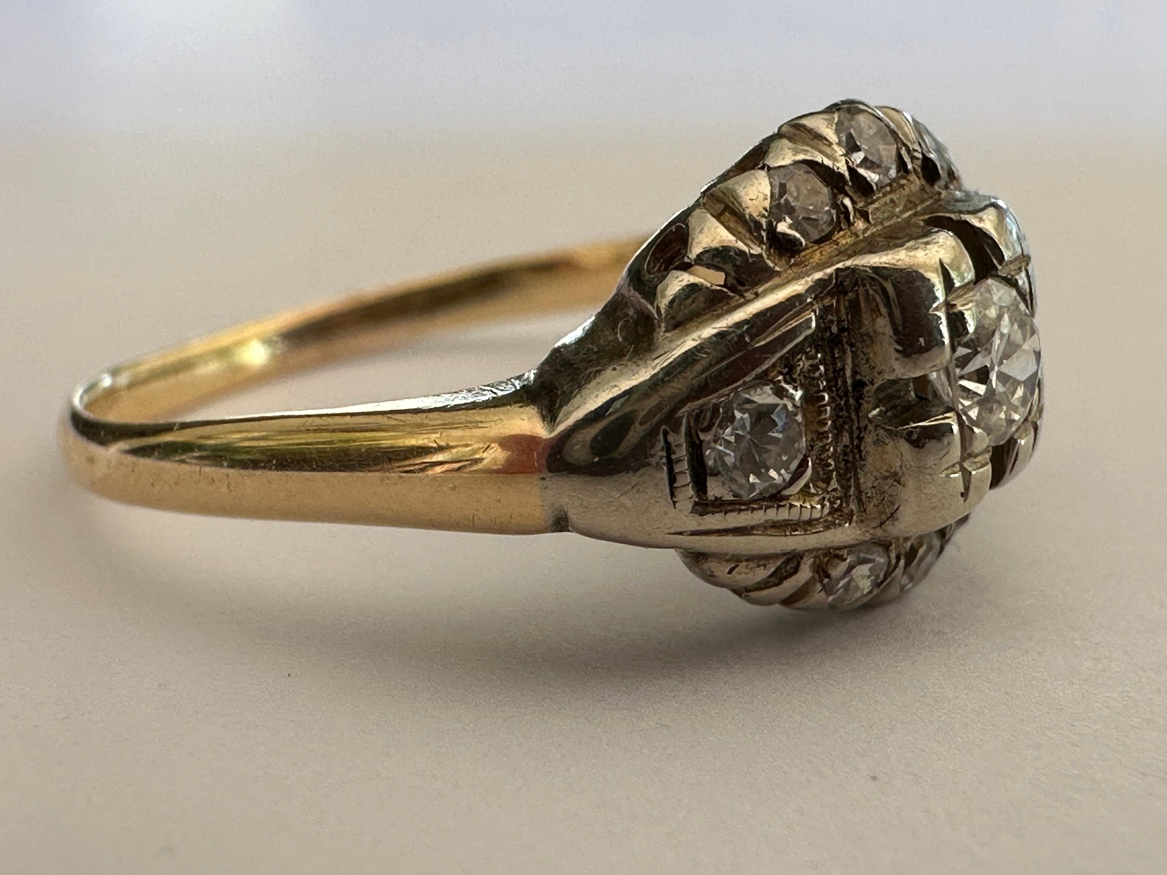 Victorian Two-Tone 14K Gold Diamond Ring   For Sale 2