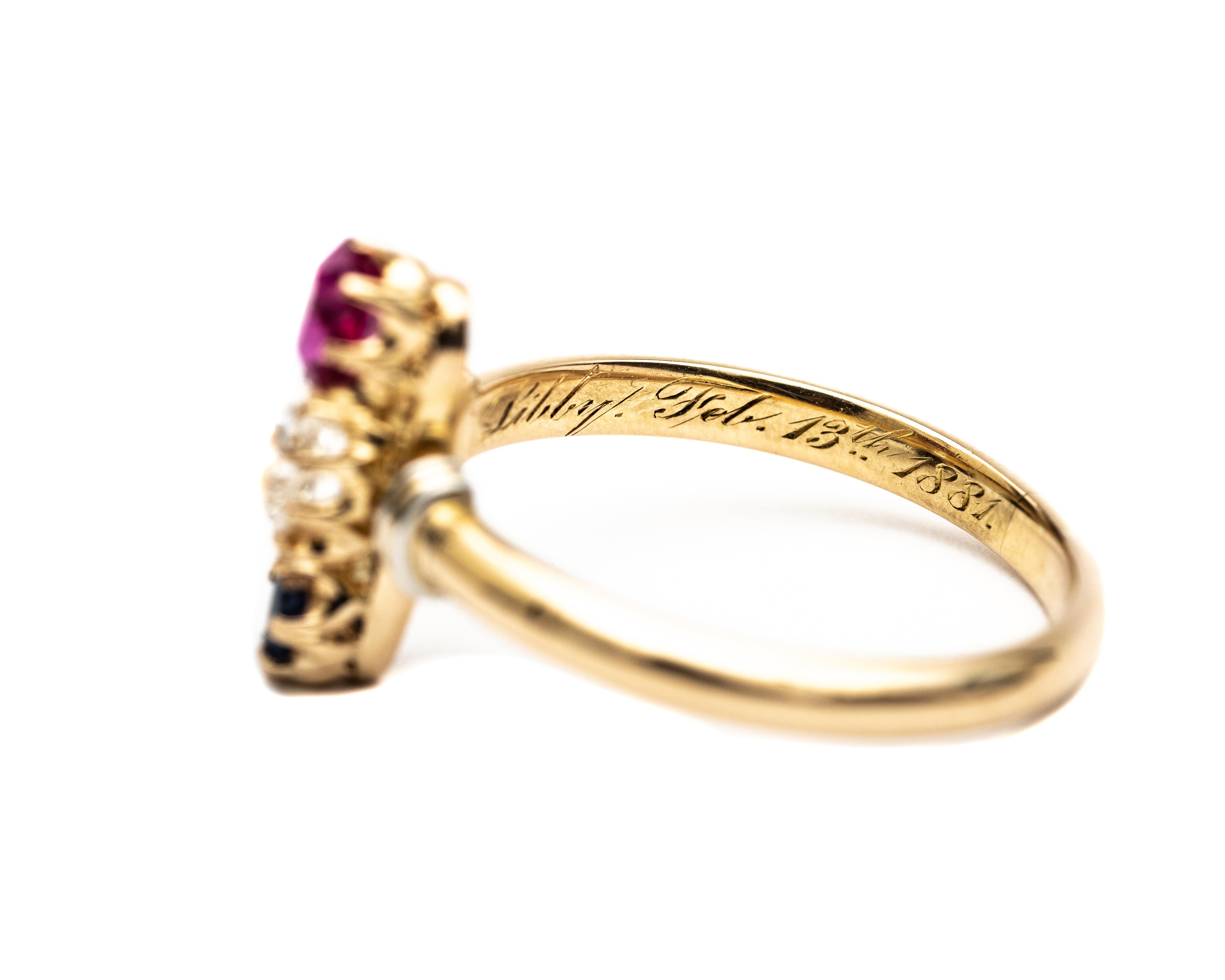 Victorian Two-Tone Diamond, Ruby and Sapphire Ring In Excellent Condition In Atlanta, GA