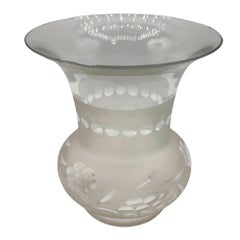 Victorian Two-Tone Frosted Wheel Cut Glass Oil Lamp Fluted Hurricane Shade