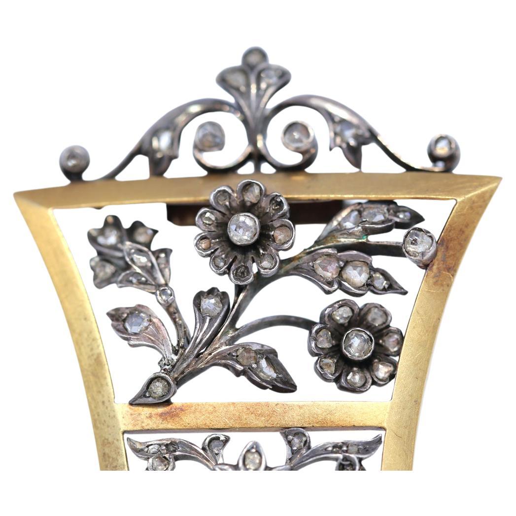 Victorien Broche unisexe victorienne en or et argent avec diamants taille ancienne, 1905 en vente