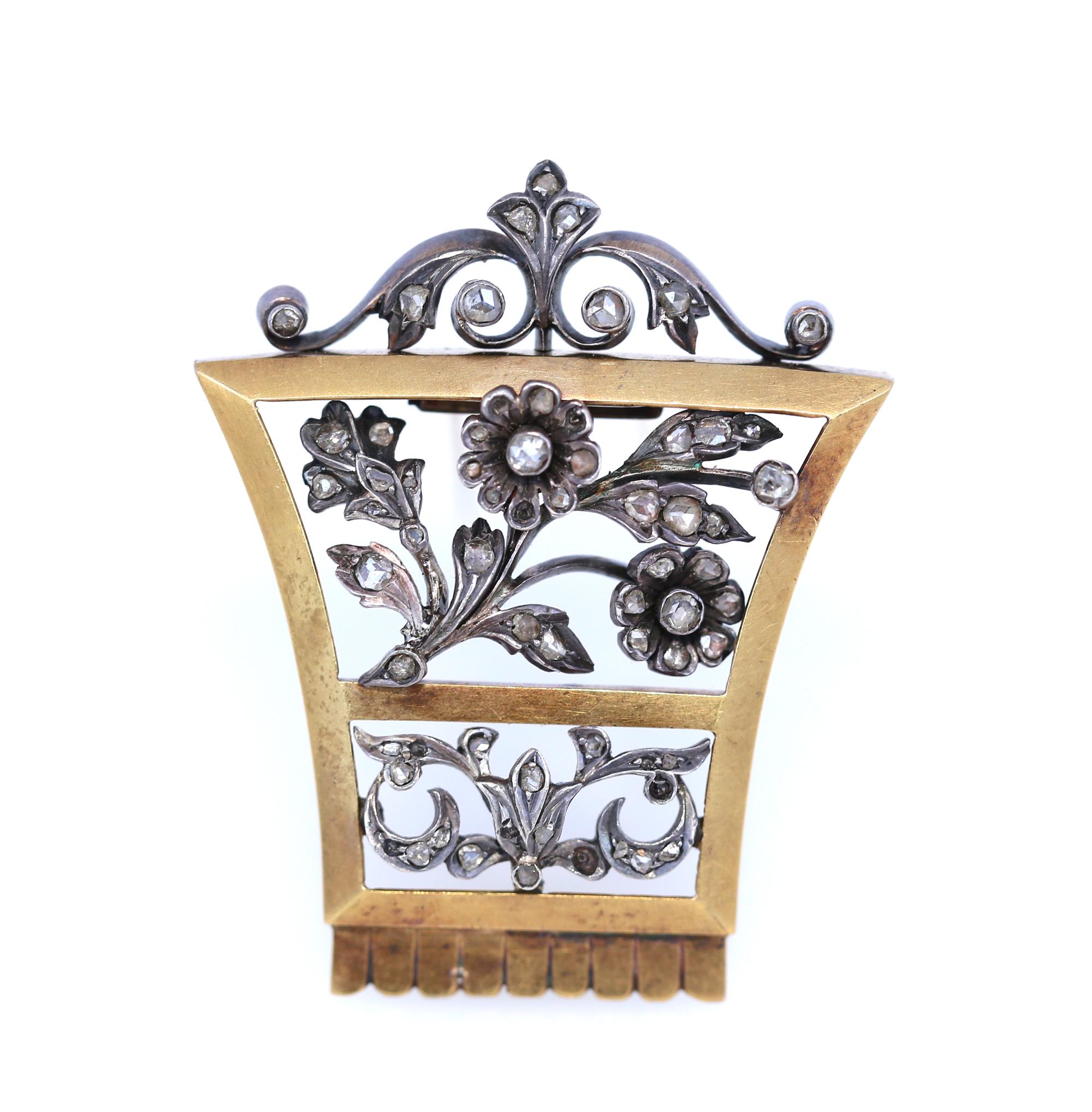 Victorian Unisex Brooch Gold Silver Old-Cut Diamonds Present, 1905 For Sale 4
