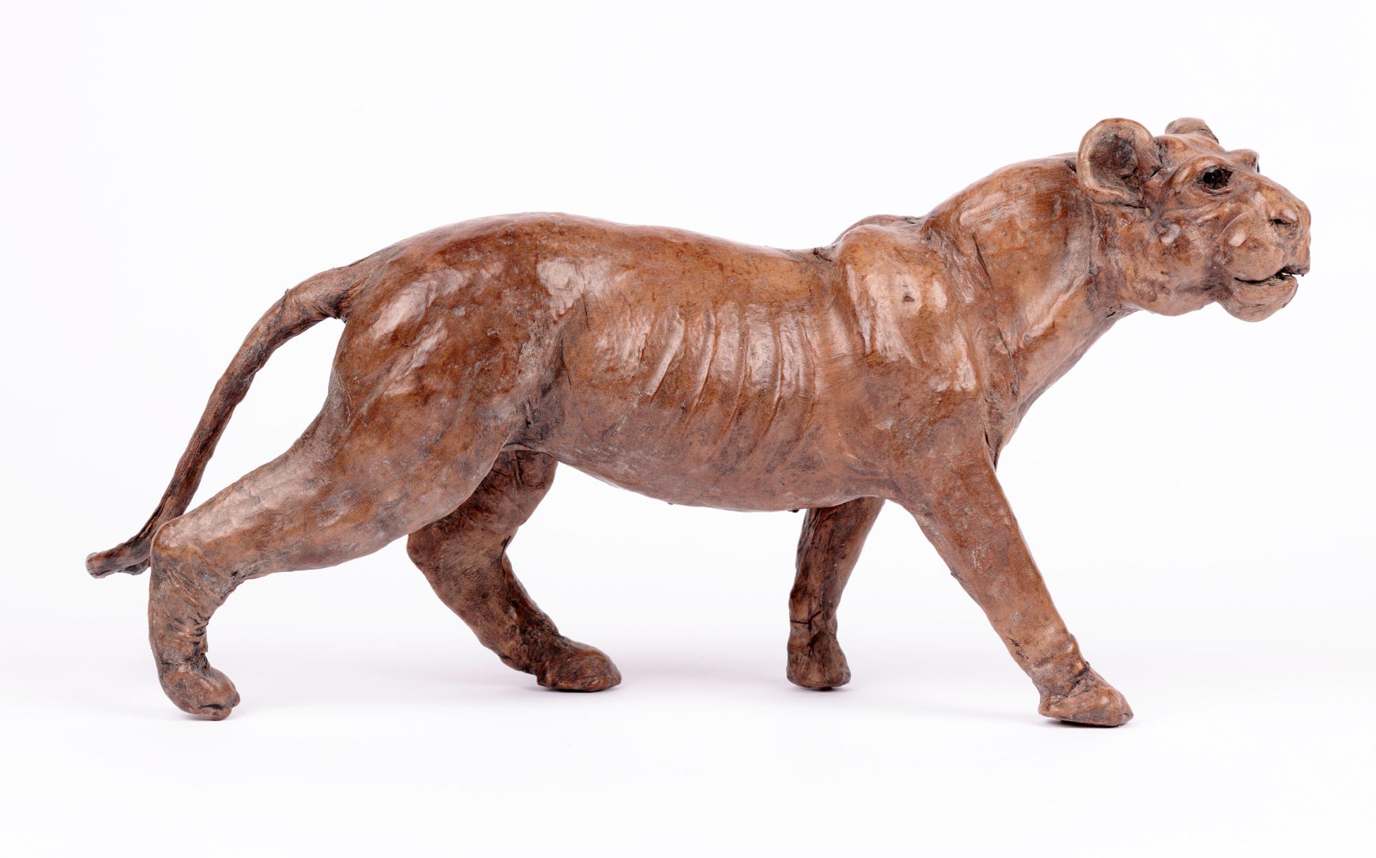 Victorian Unusual Hand Sculpted Leather Lioness Figure For Sale 4