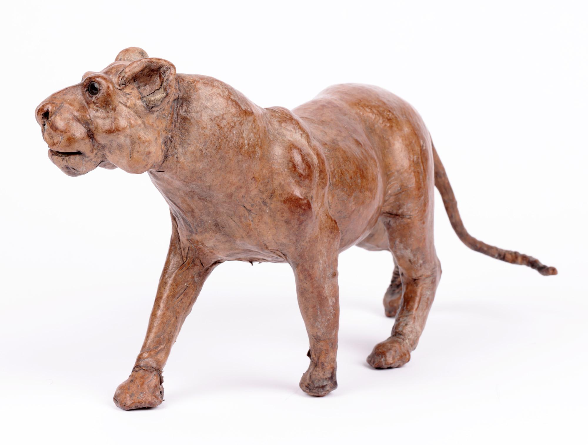 Victorian Unusual Hand Sculpted Leather Lioness Figure For Sale 6