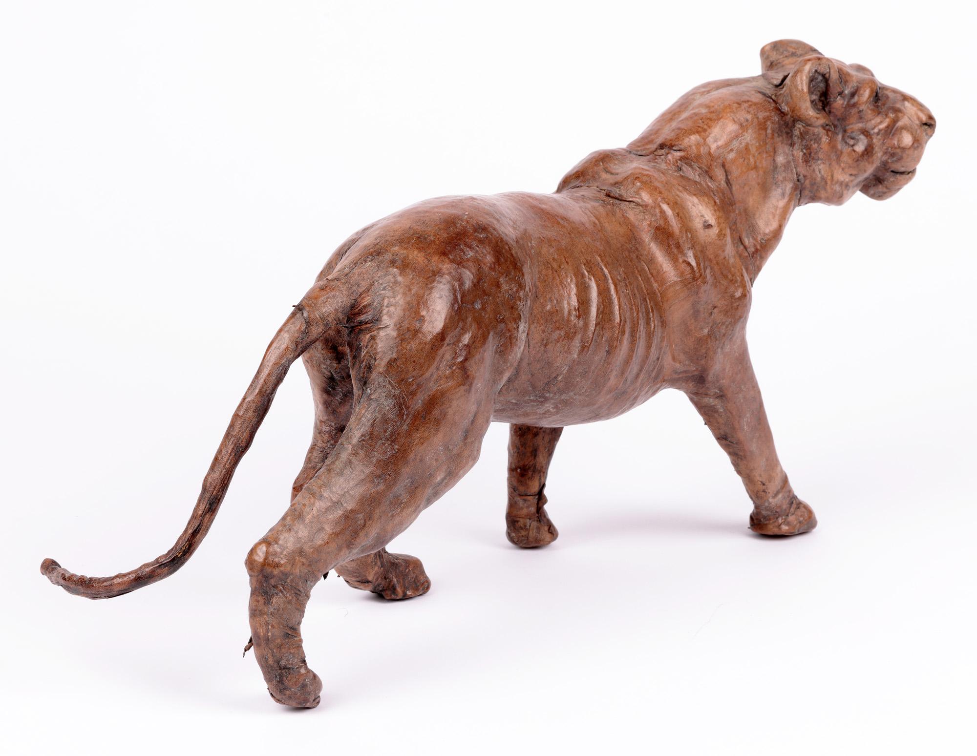 Victorian Unusual Hand Sculpted Leather Lioness Figure For Sale 1