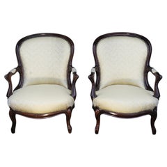 Victorian Upholstered Mahogany Spoon Back Armchair, 1800s