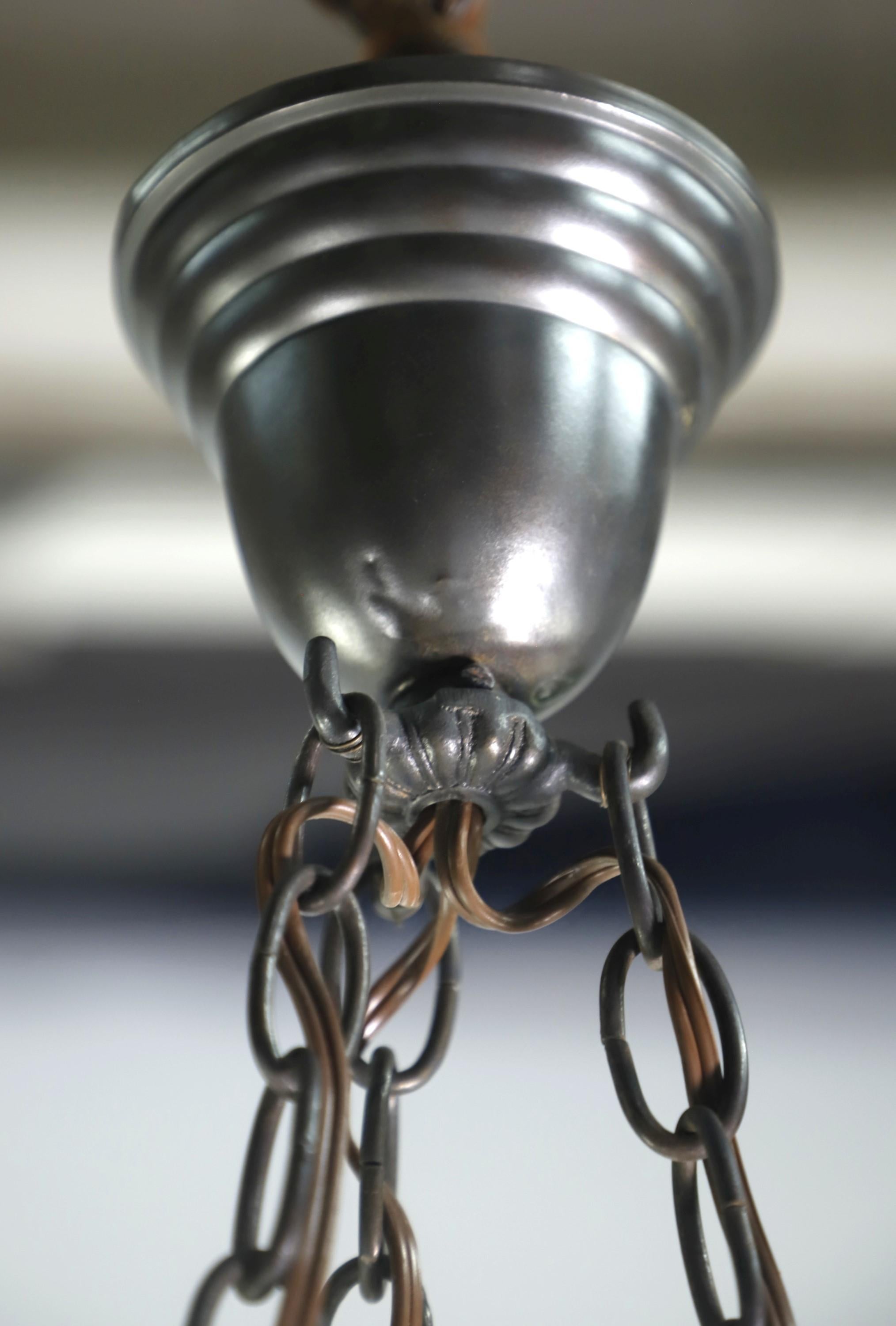 Victorian Urn Milk Glass Dish Black Chain Pendant Light For Sale 3