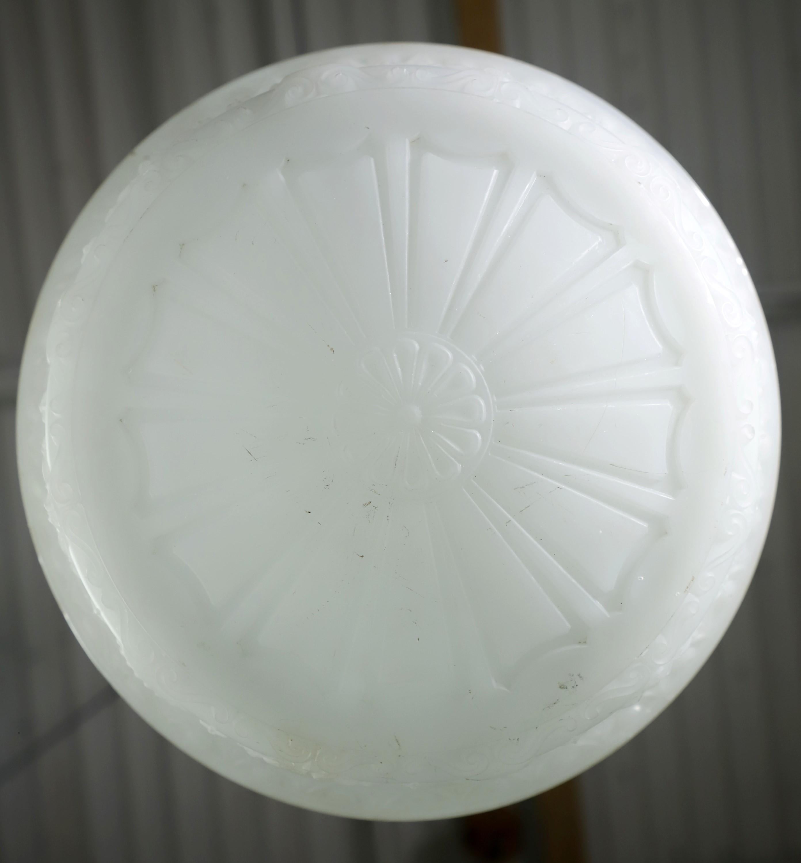 20th Century Victorian Urn Milk Glass Dish Black Chain Pendant Light