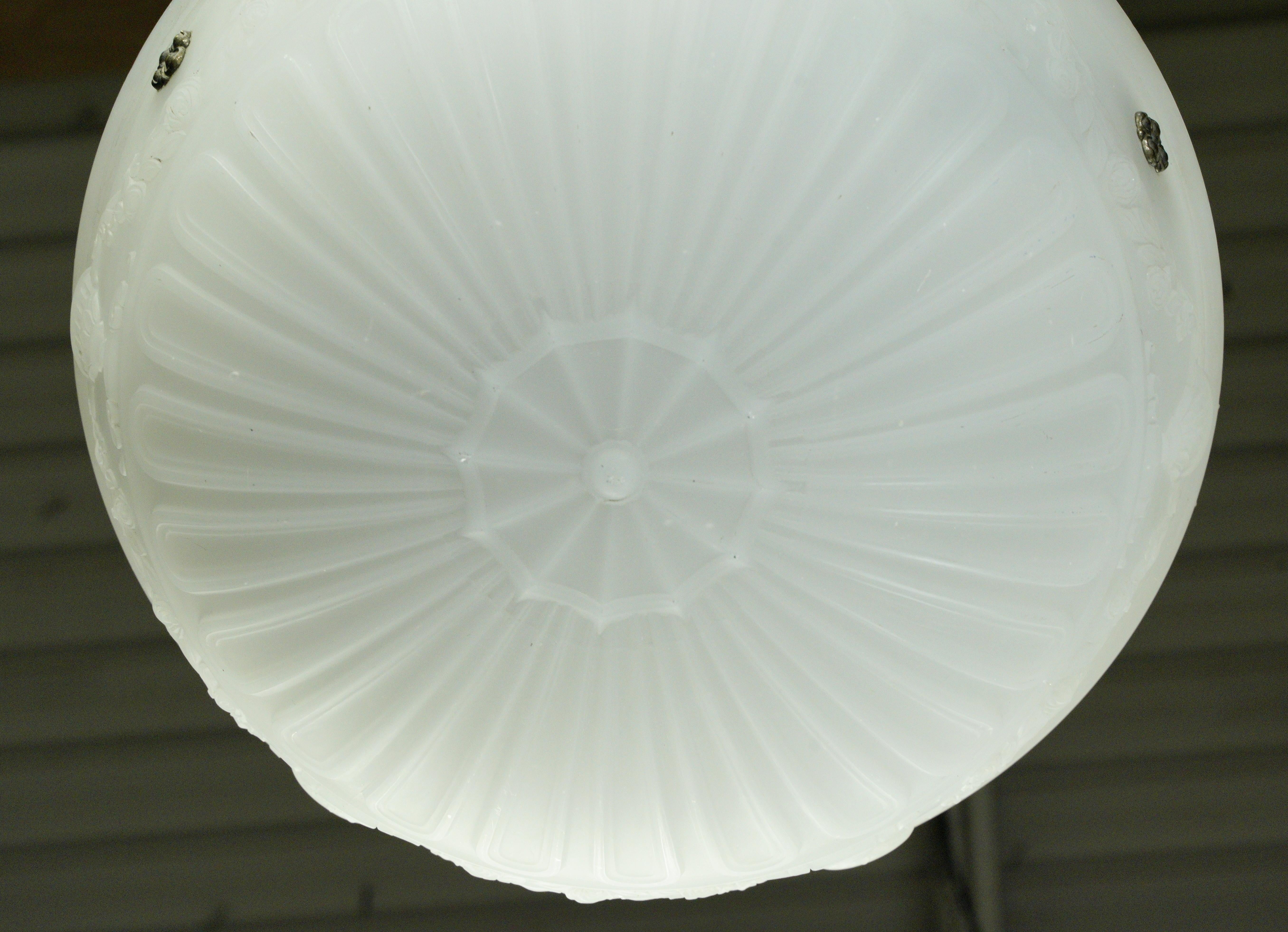 Victorian Urn Motif White Cast Glass Bowl Pendant Light For Sale 7