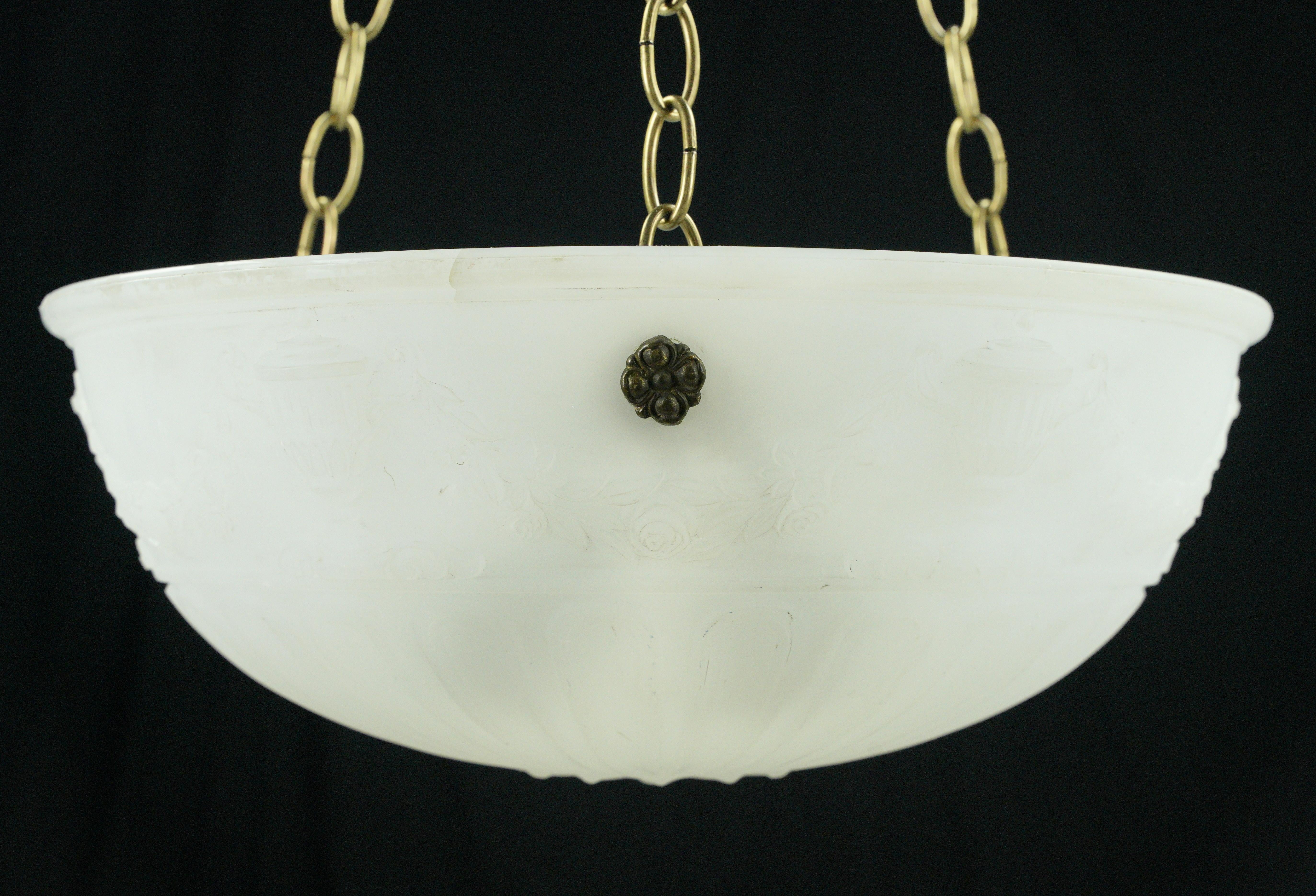 20th Century Victorian Urn Motif White Cast Glass Bowl Pendant Light For Sale