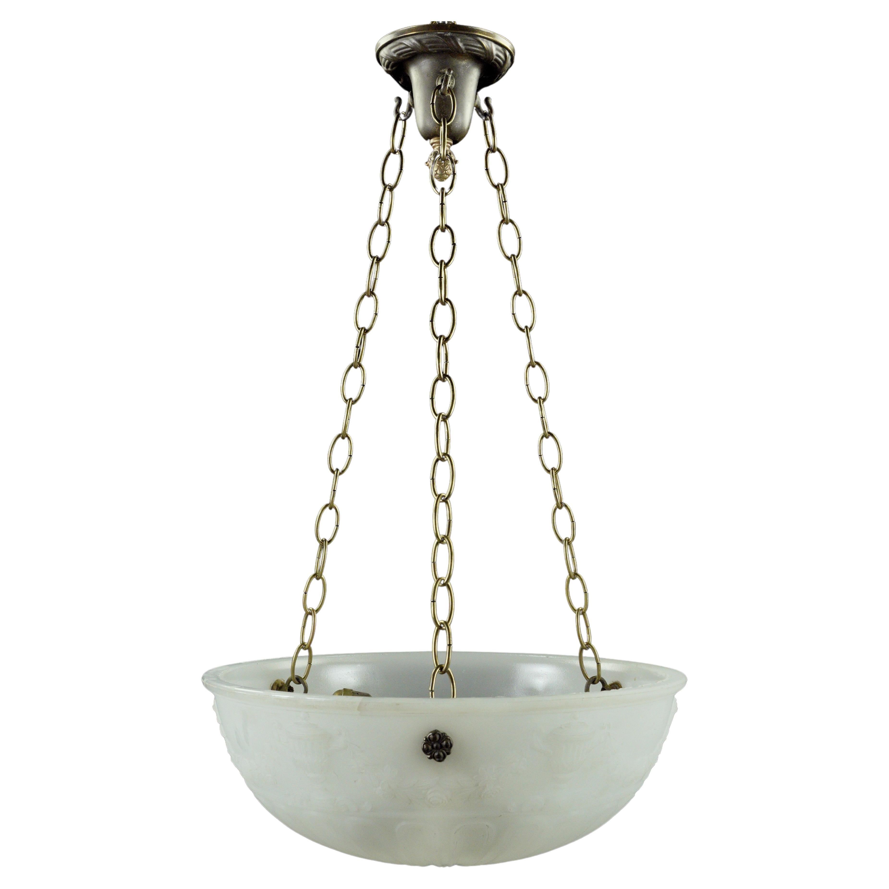Victorian Urn Motif White Cast Glass Bowl Pendant Light For Sale