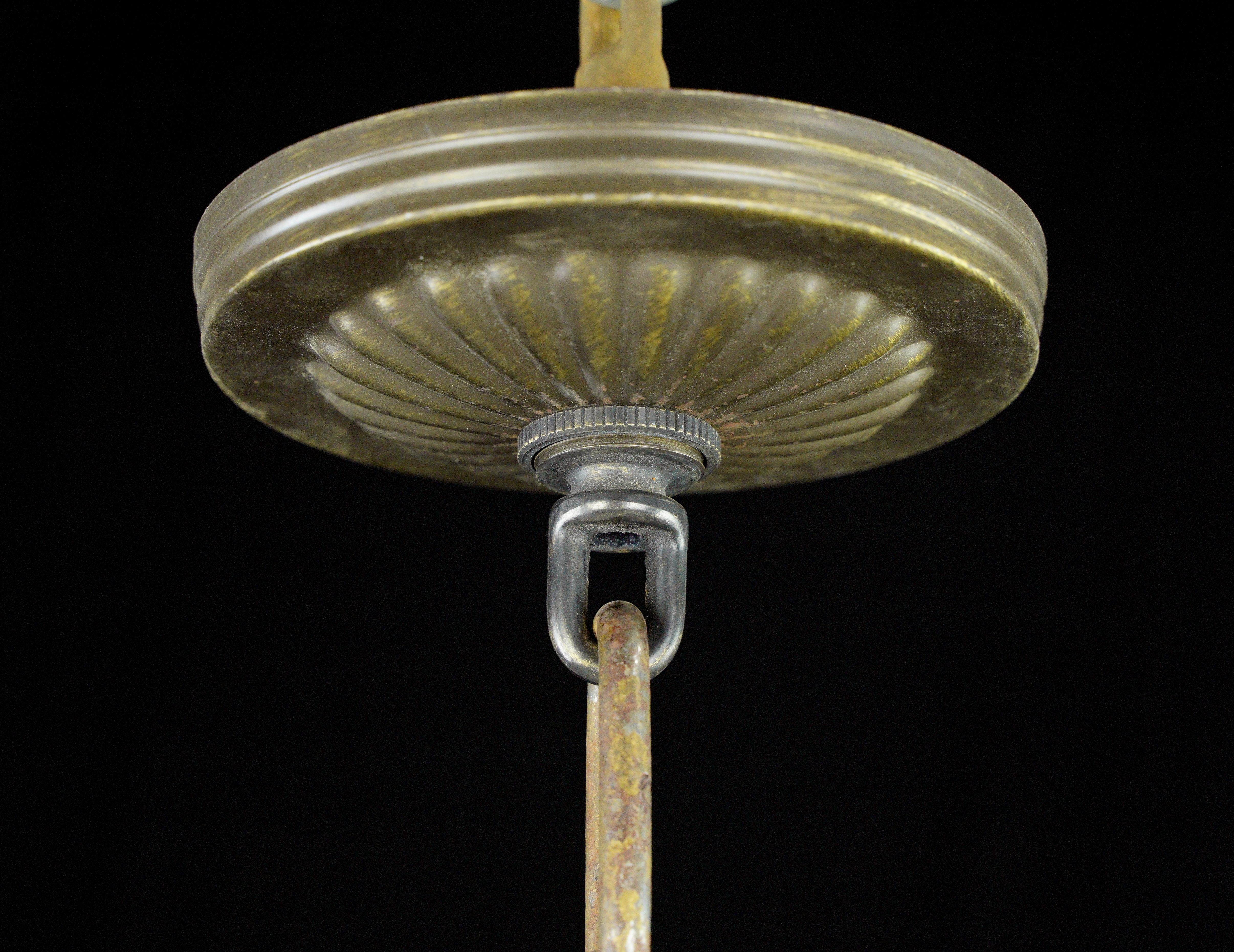 Victorian Urn White Cast Glass Dish Brass Pendant Light For Sale 5