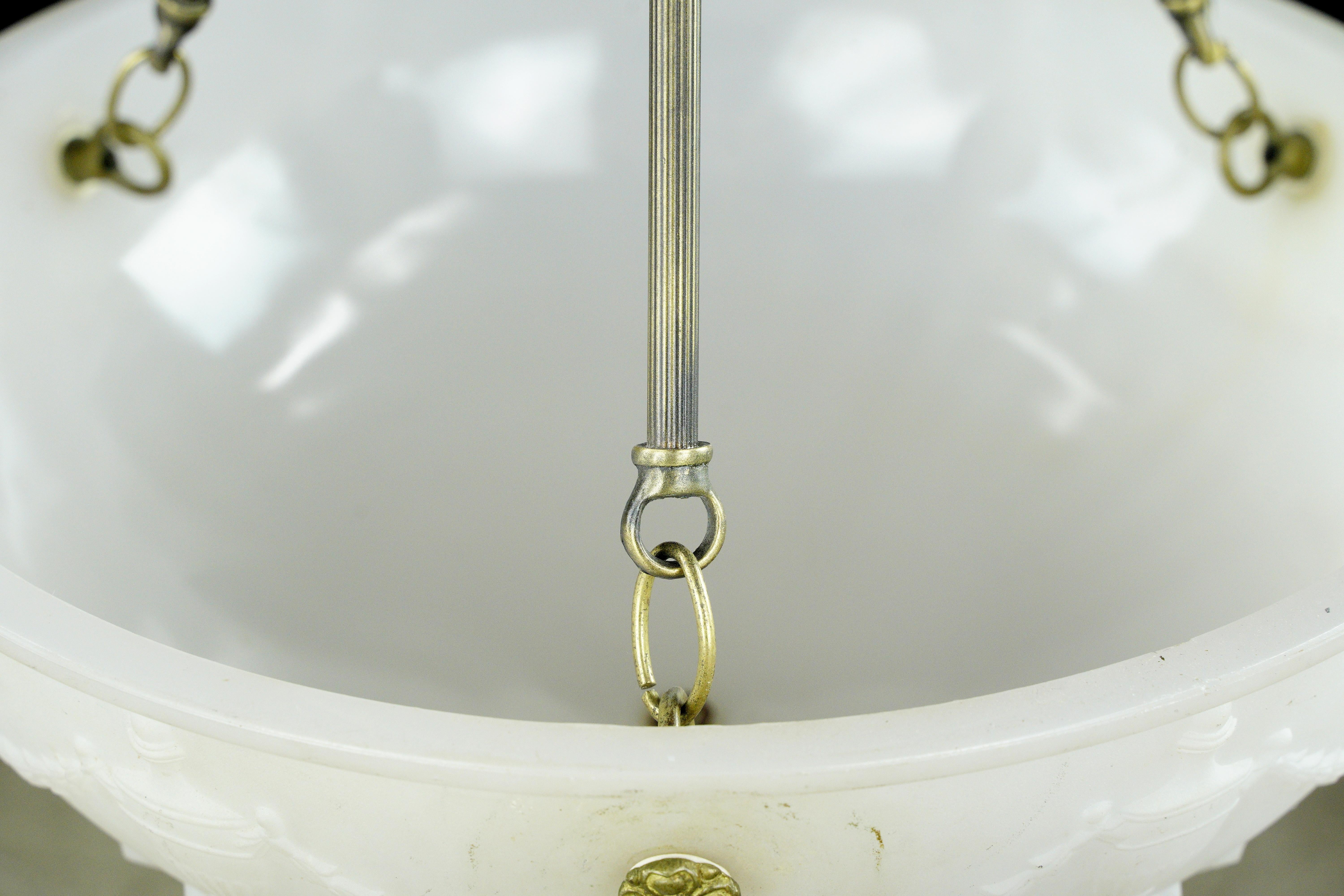 Victorian Urn White Cast Glass Dish Brass Pendant Light For Sale 2