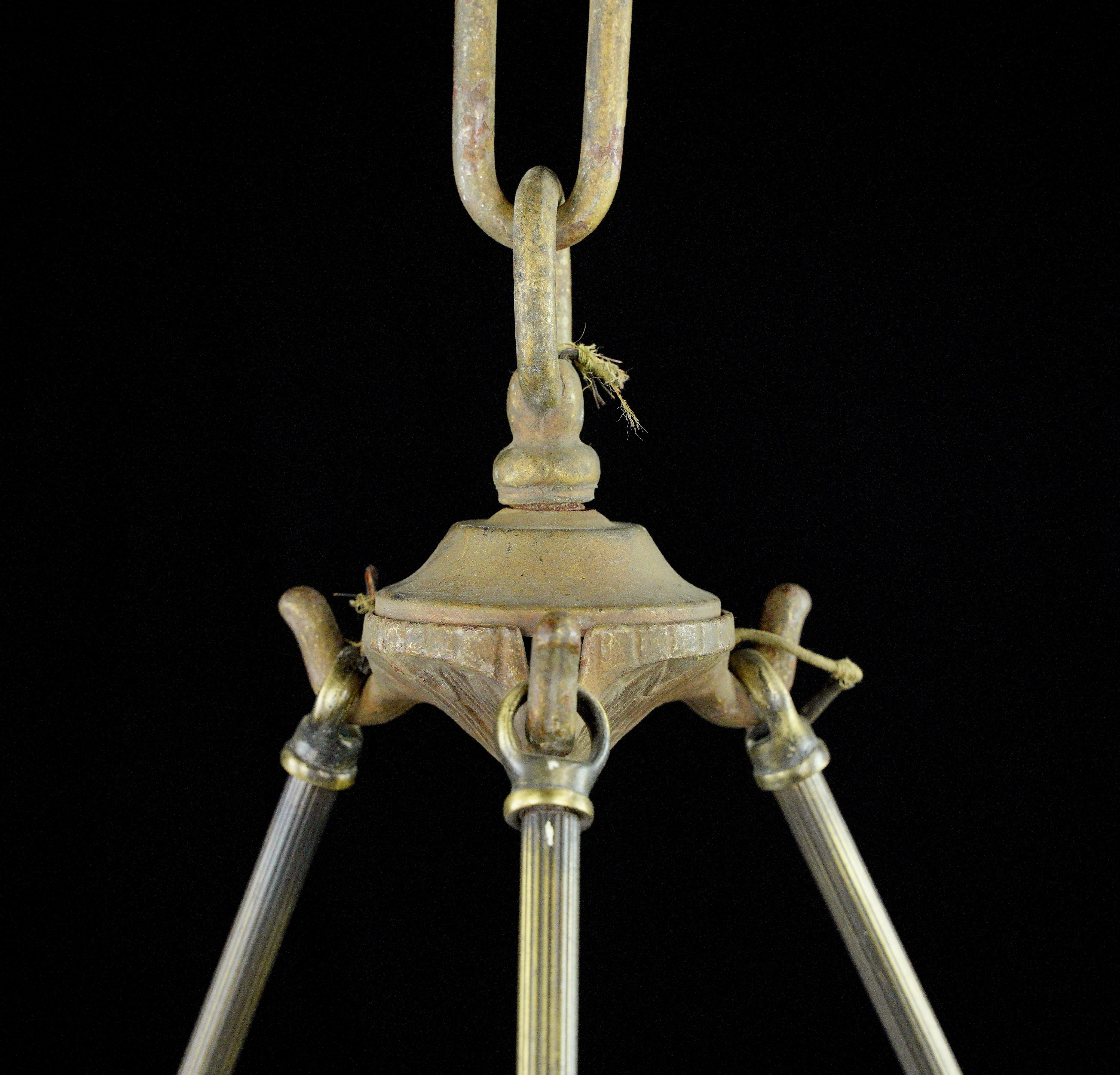 Victorian Urn White Cast Glass Dish Brass Pendant Light For Sale 3
