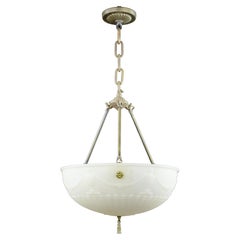 Vintage Victorian Urn White Cast Glass Dish Brass Pendant Light