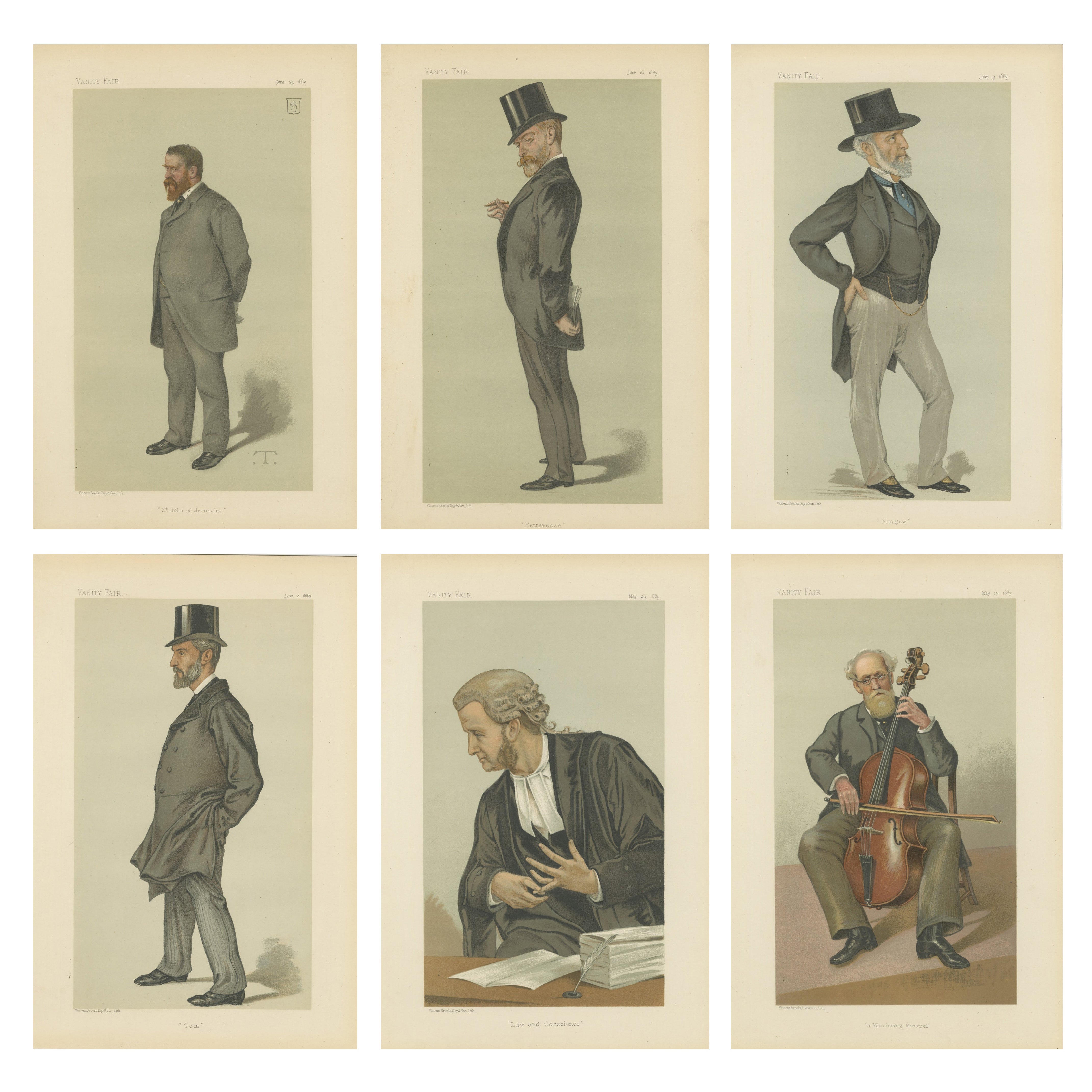 Caricature vittoriane di Vanity Fair, Parlamento e Società, set di sei, 1883