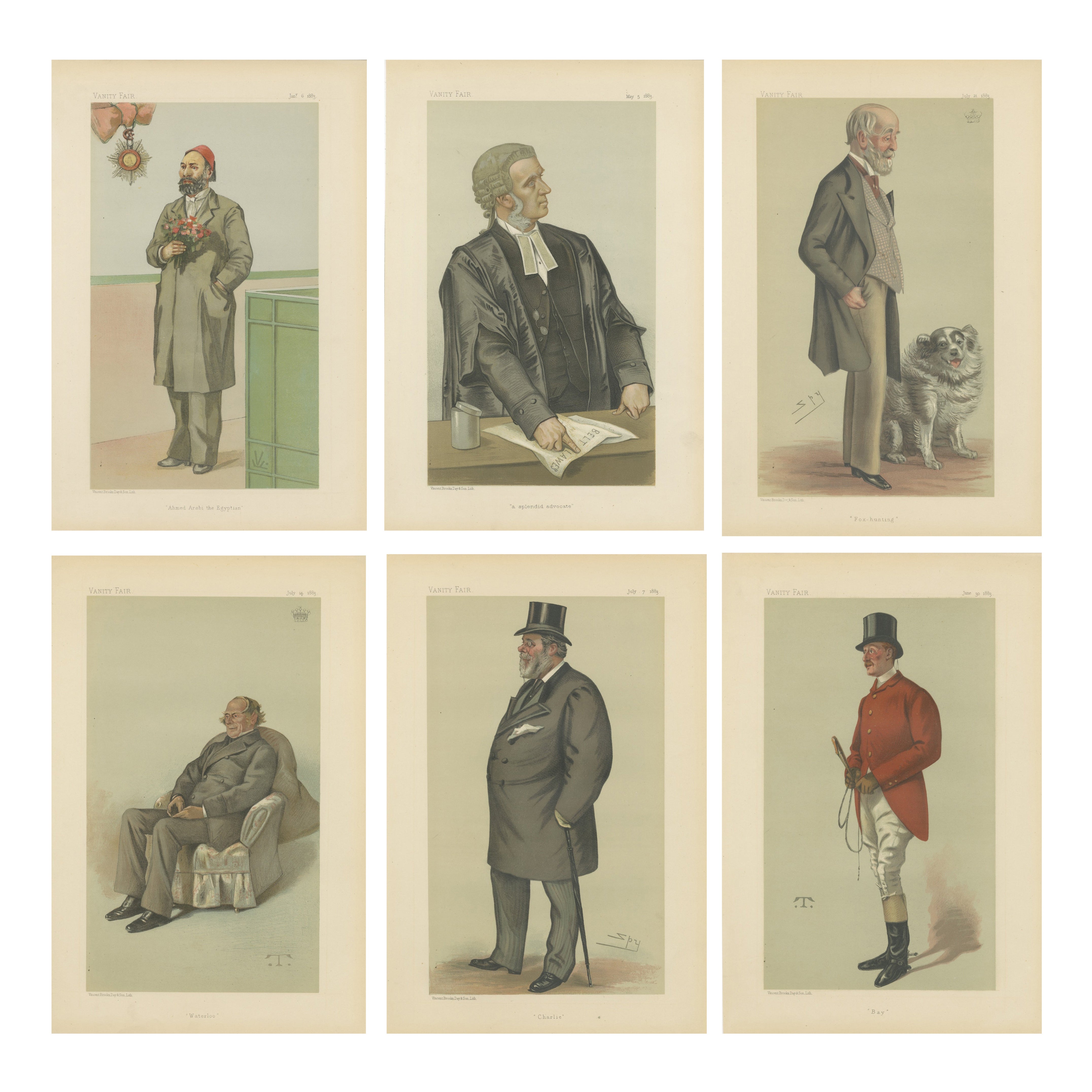 Caricature vittoriane di Vanity Fair, guerra, legge e società, set di sei, 1883