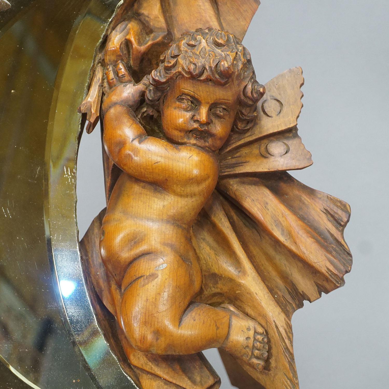 Black Forest Victorian Vanity Mirror with Cherubs, Europe ca. 1900