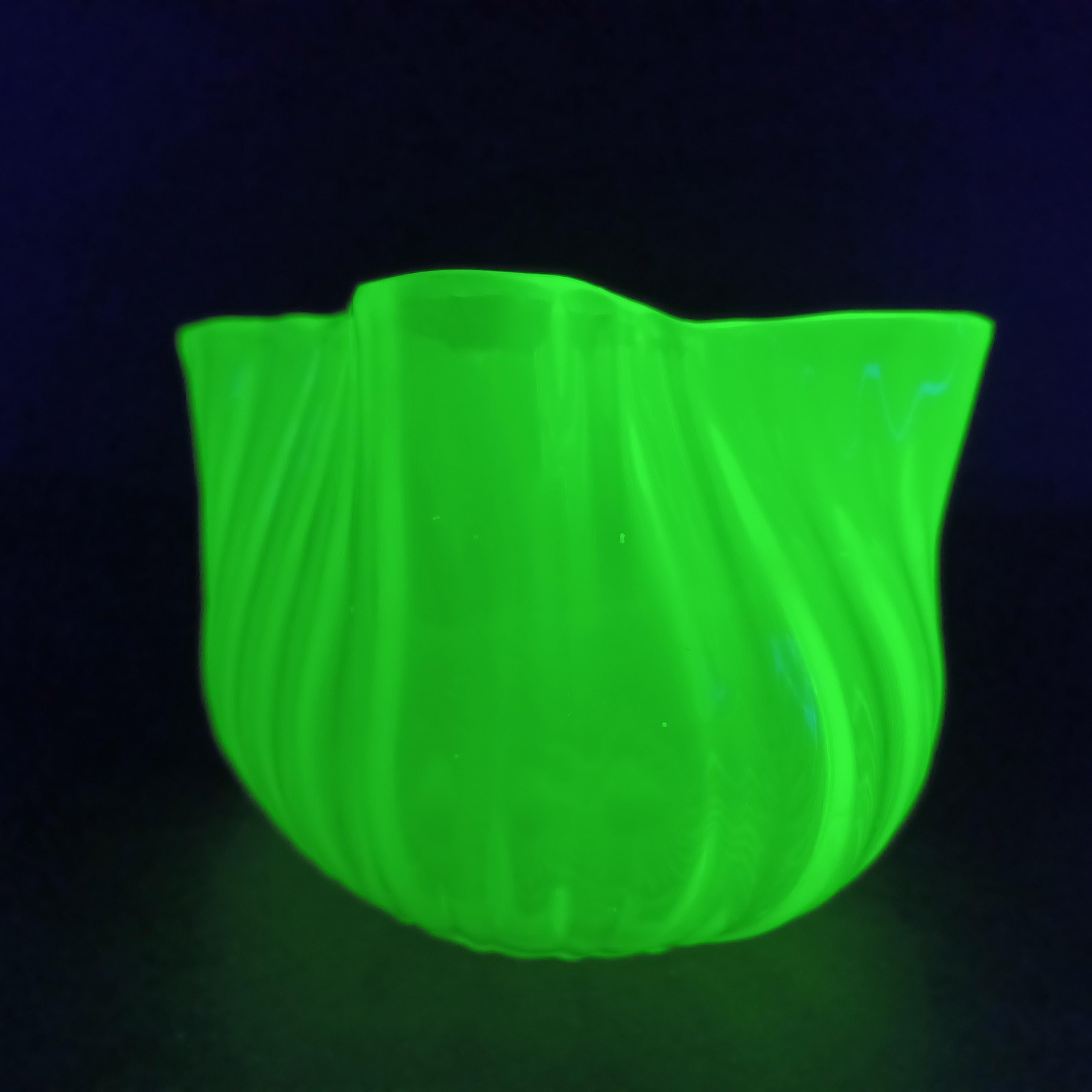 Mid-Century Modern Victorian Vaseline Opalescent Uranium Yellow Glass Vase / Bowl For Sale