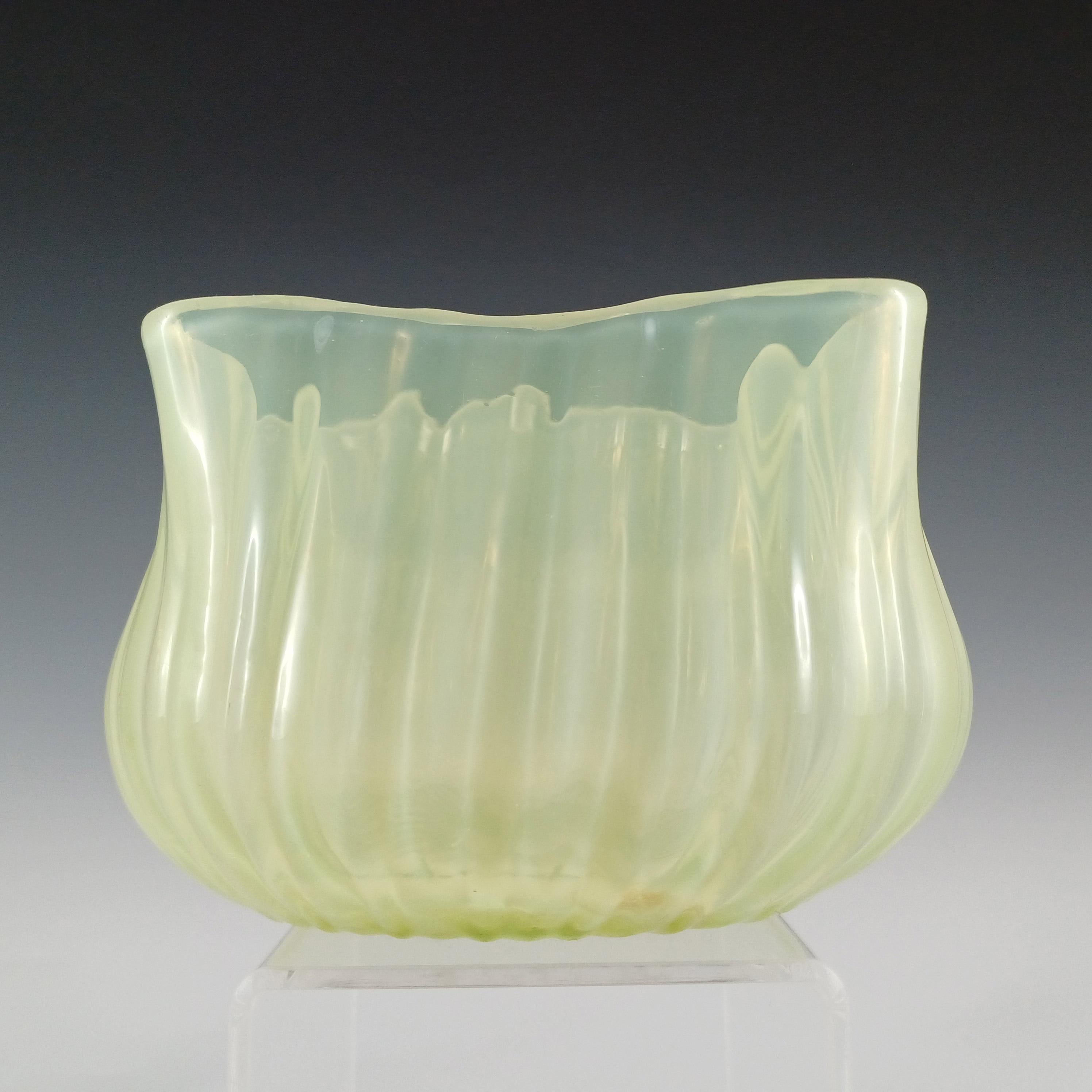 Czech Victorian Vaseline Opalescent Uranium Yellow Glass Vase / Bowl For Sale