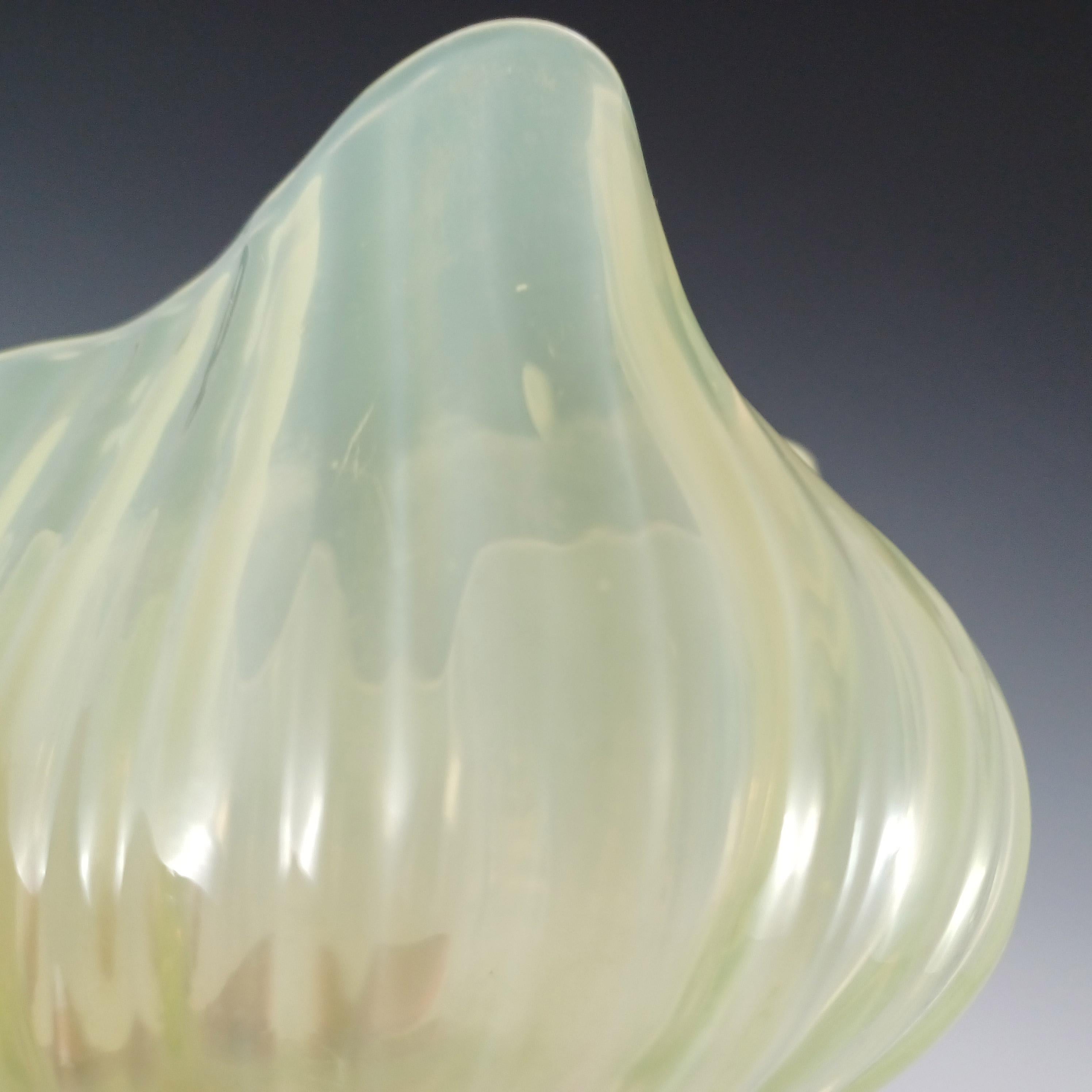 Hand-Crafted Victorian Vaseline Opalescent Uranium Yellow Glass Vase / Bowl For Sale
