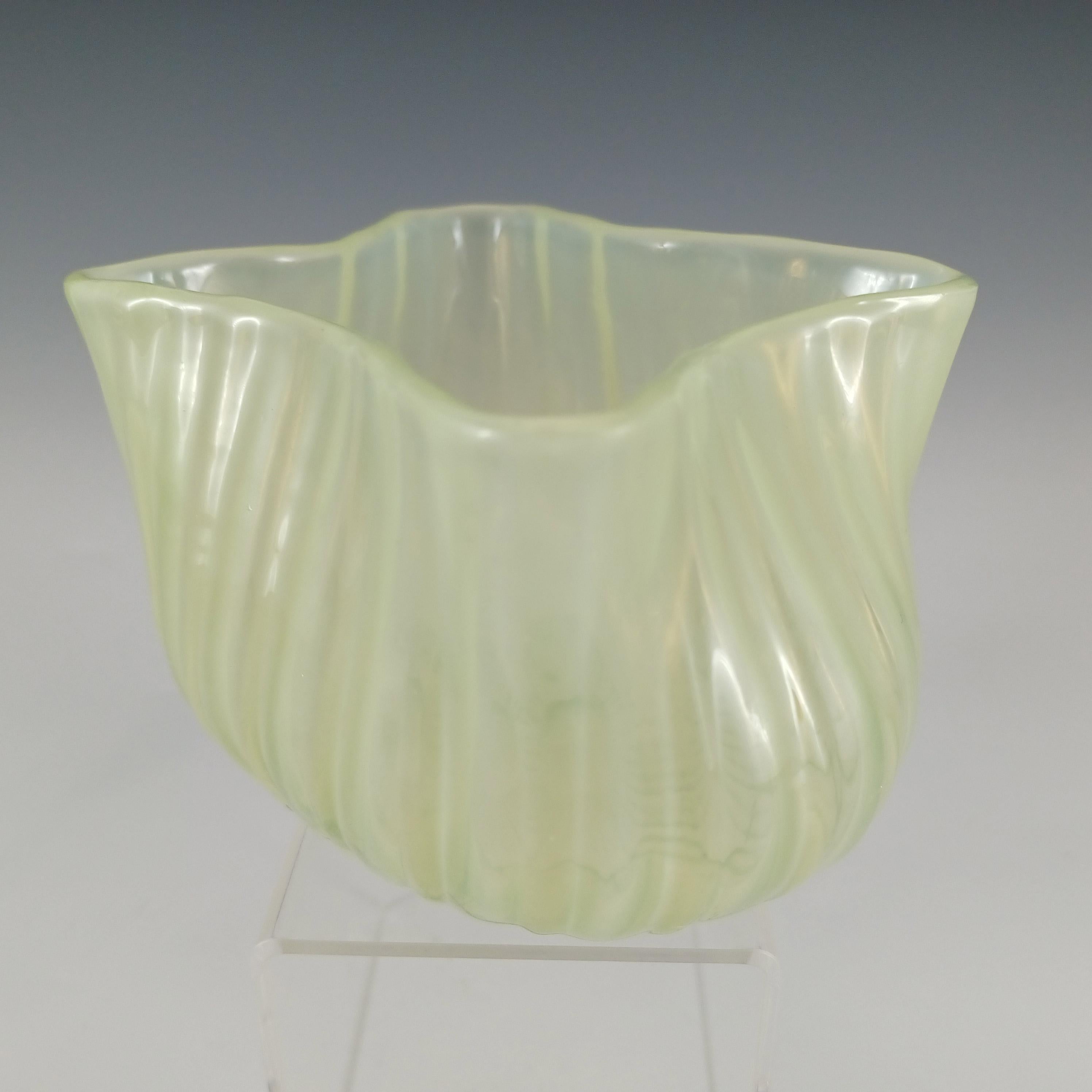 Victorian Vaseline Opalescent Uranium Yellow Glass Vase / Bowl In Good Condition For Sale In Bolton, GB