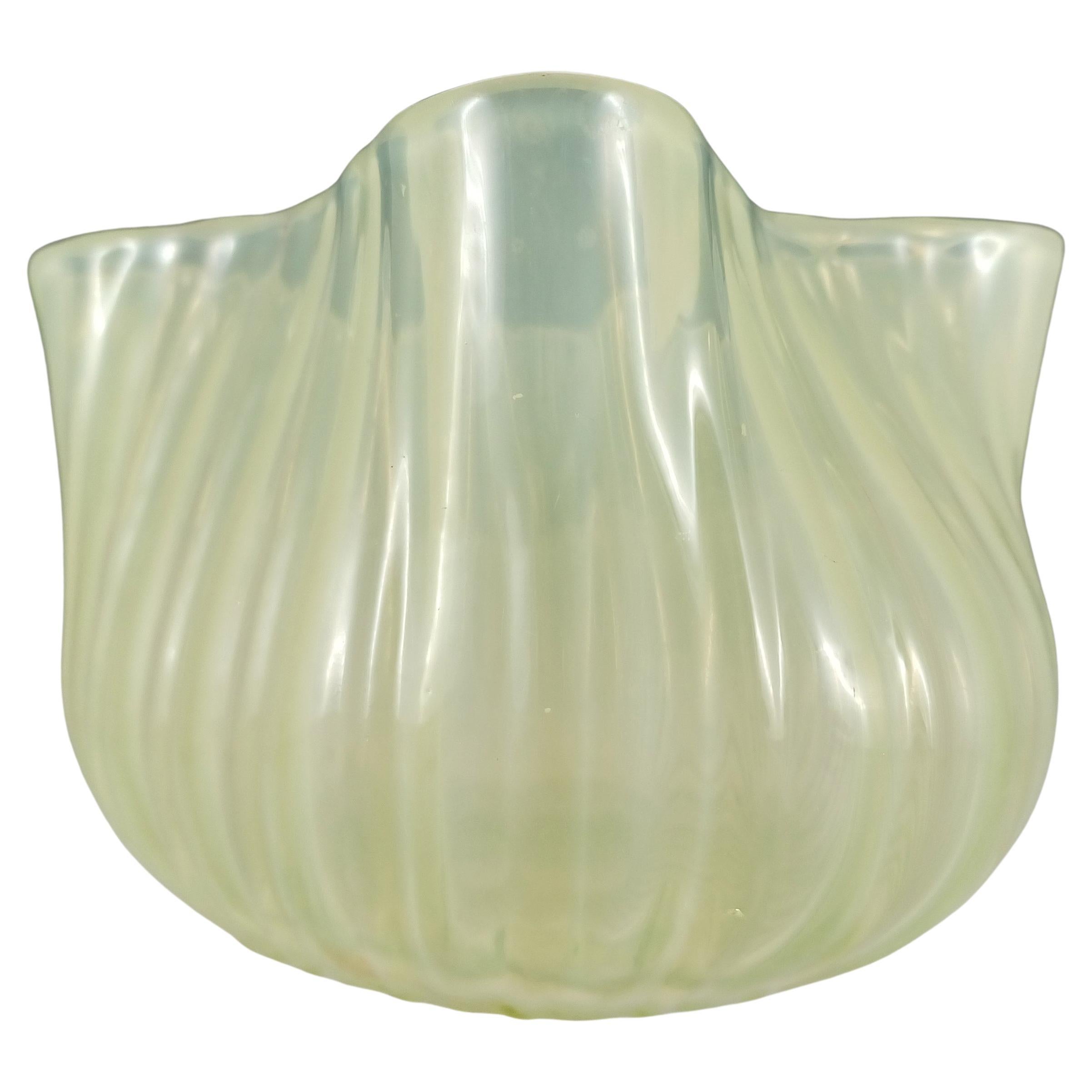 Victorian Vaseline Opalescent Uranium Yellow Glass Vase / Bowl For Sale