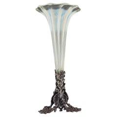 Victorian Vaseline / Uranium Glass & Metal Epergne Vase