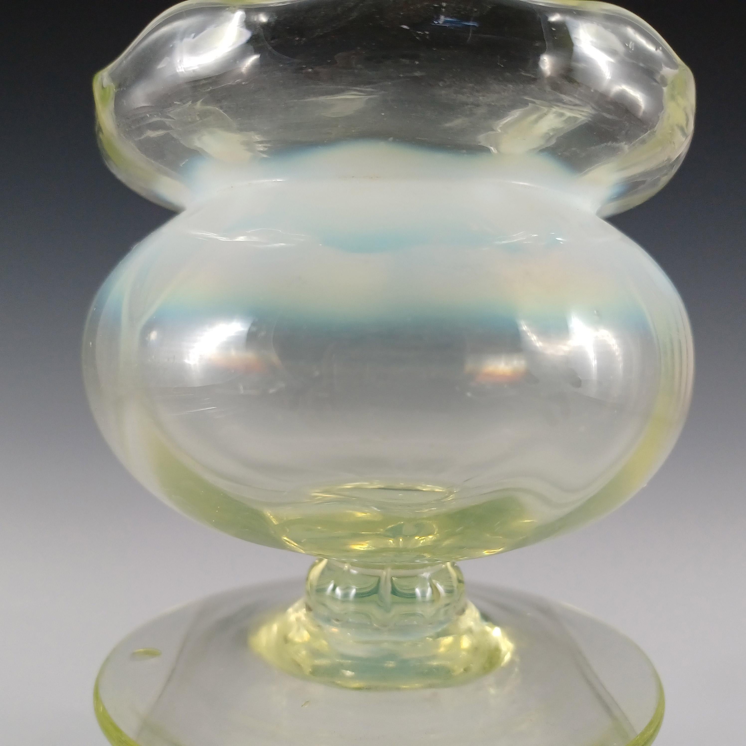 British Victorian Vaseline Uranium Opalescent Glass Footed Vase For Sale