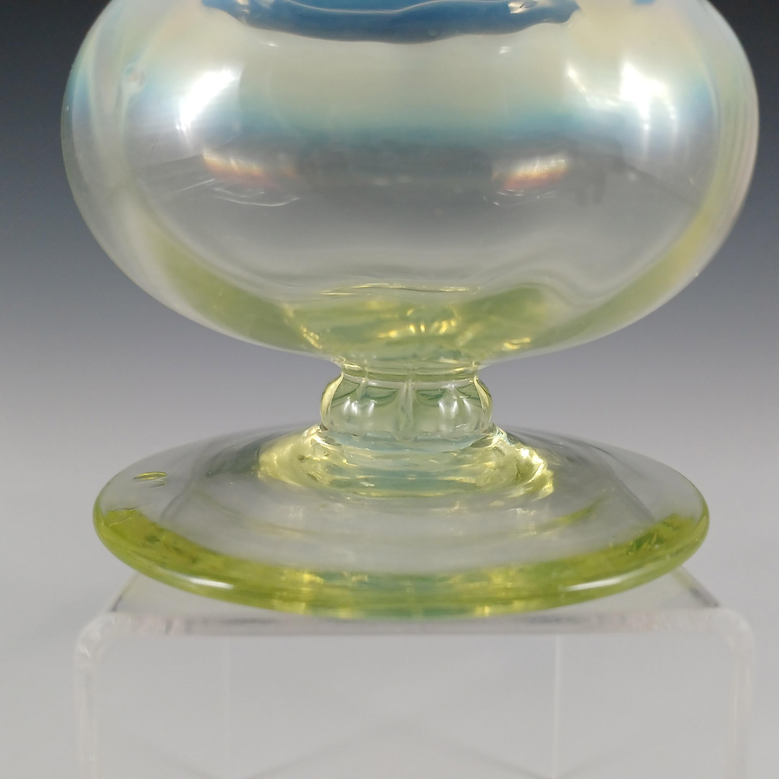 Victorian Vaseline Uranium Opalescent Glass Footed Vase For Sale 1