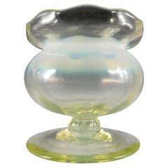 Vintage Victorian Vaseline Uranium Opalescent Glass Footed Vase
