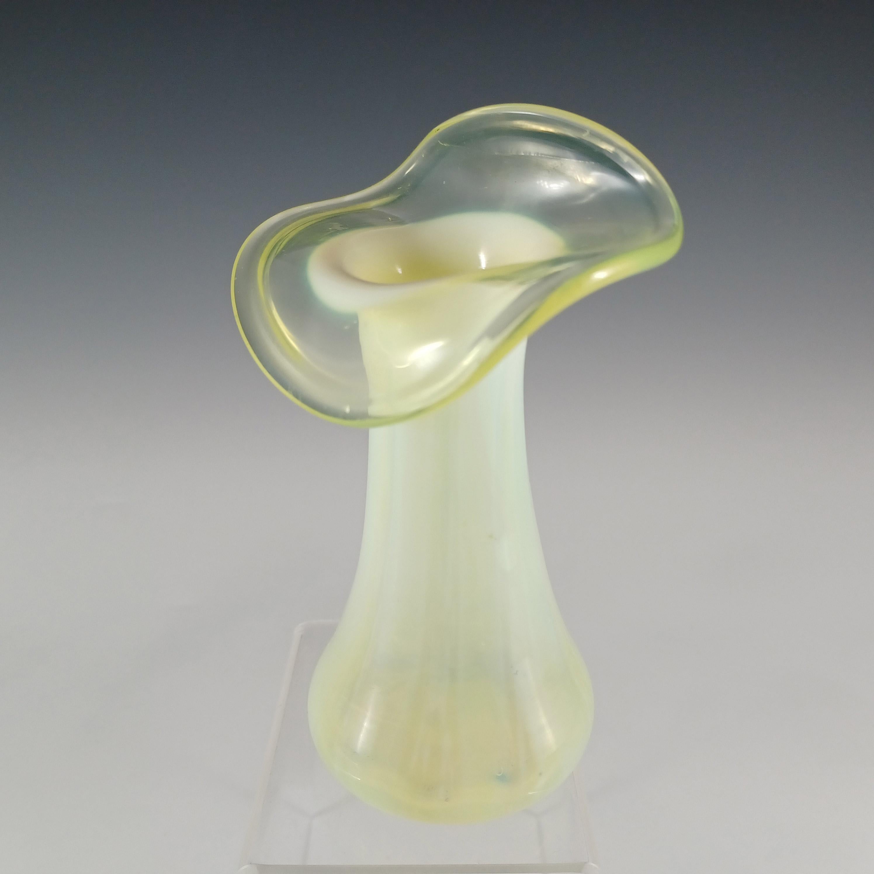 Hand-Crafted Victorian Vaseline Uranium Opalescent Glass Pulpit Vase For Sale