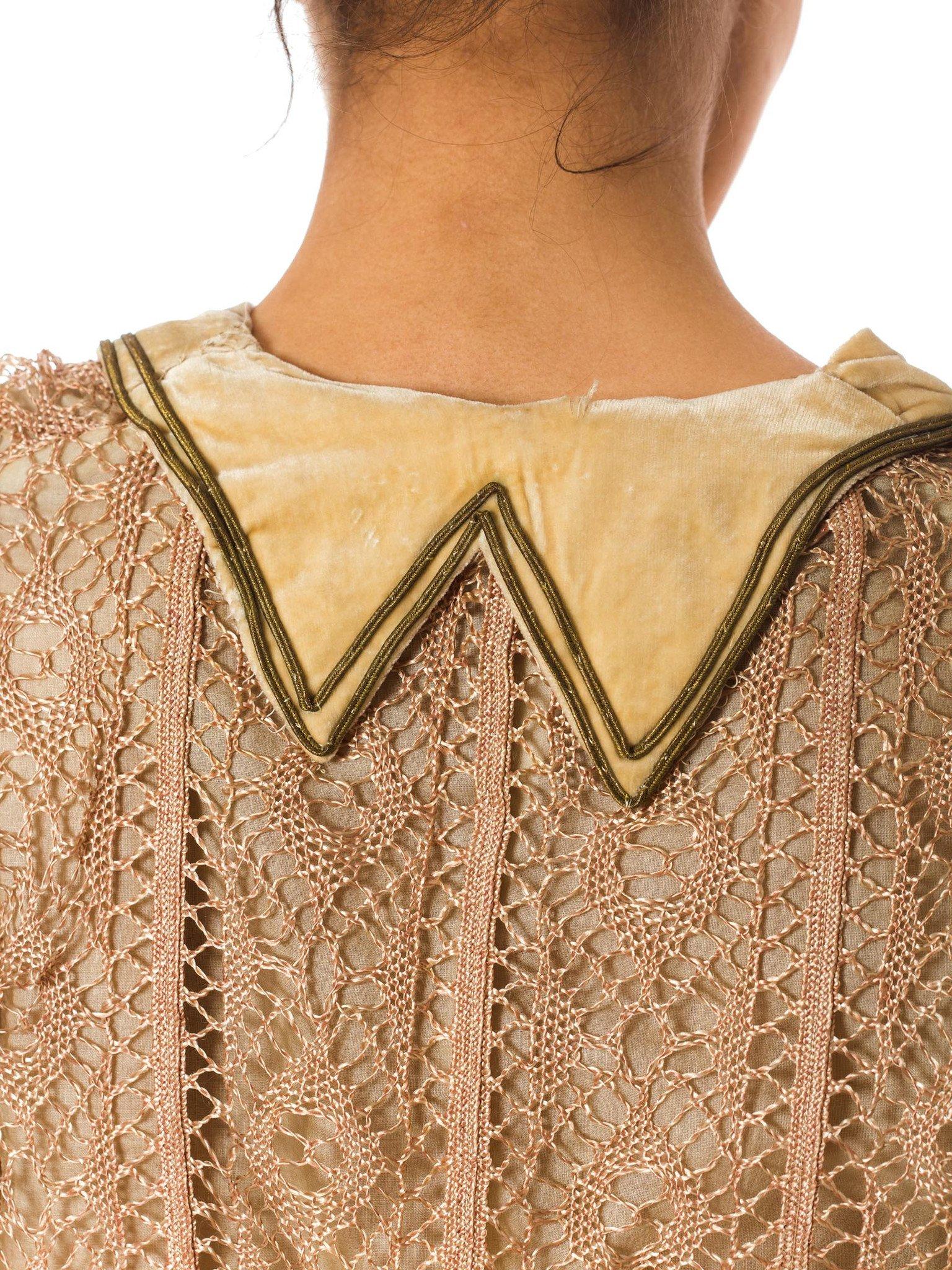 Women's Edwardian Champagne Silk & Cotton Velvet And Handmade Lace Bodice  Top For Sale