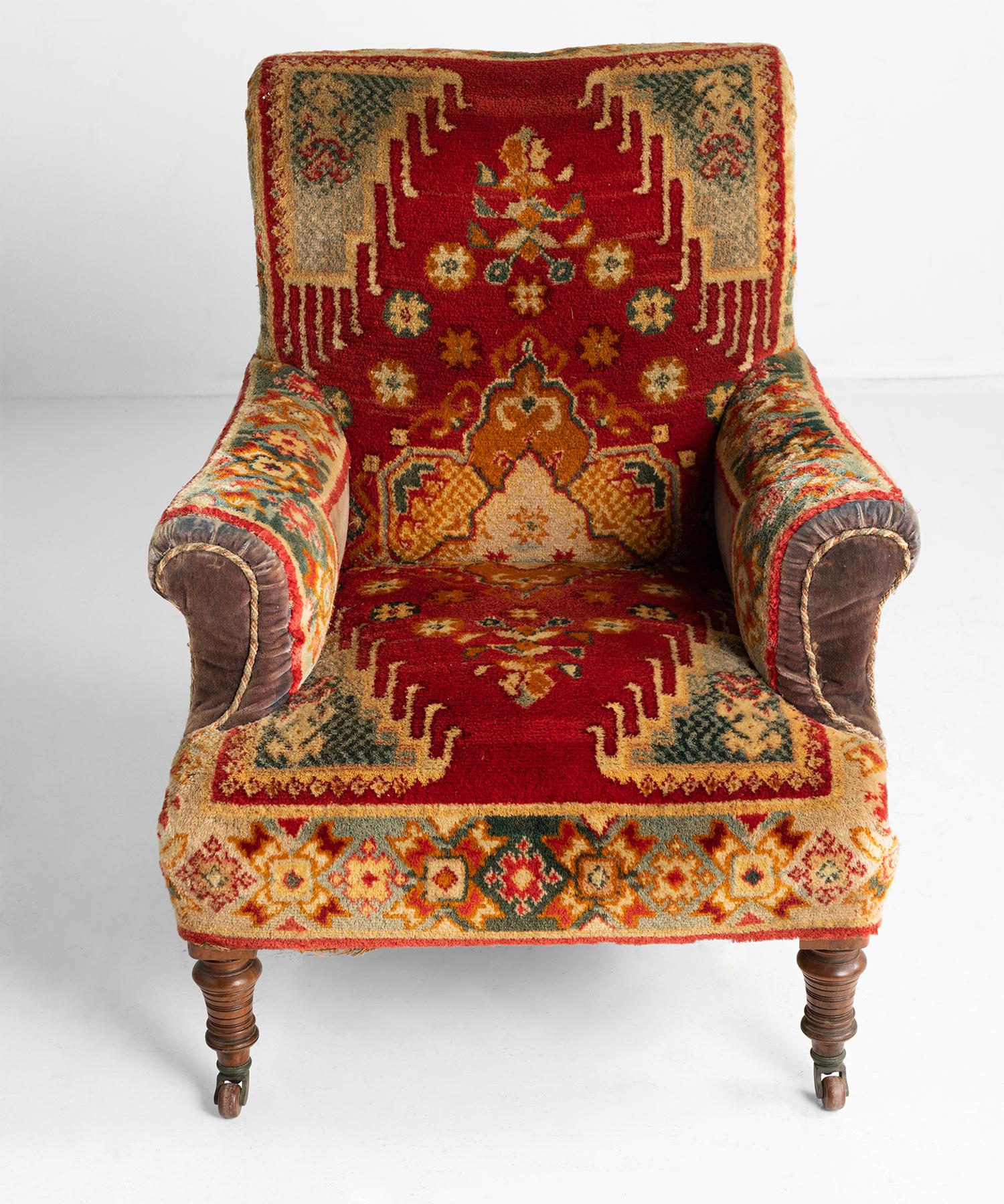 English Victorian Velvet Carpet Chair