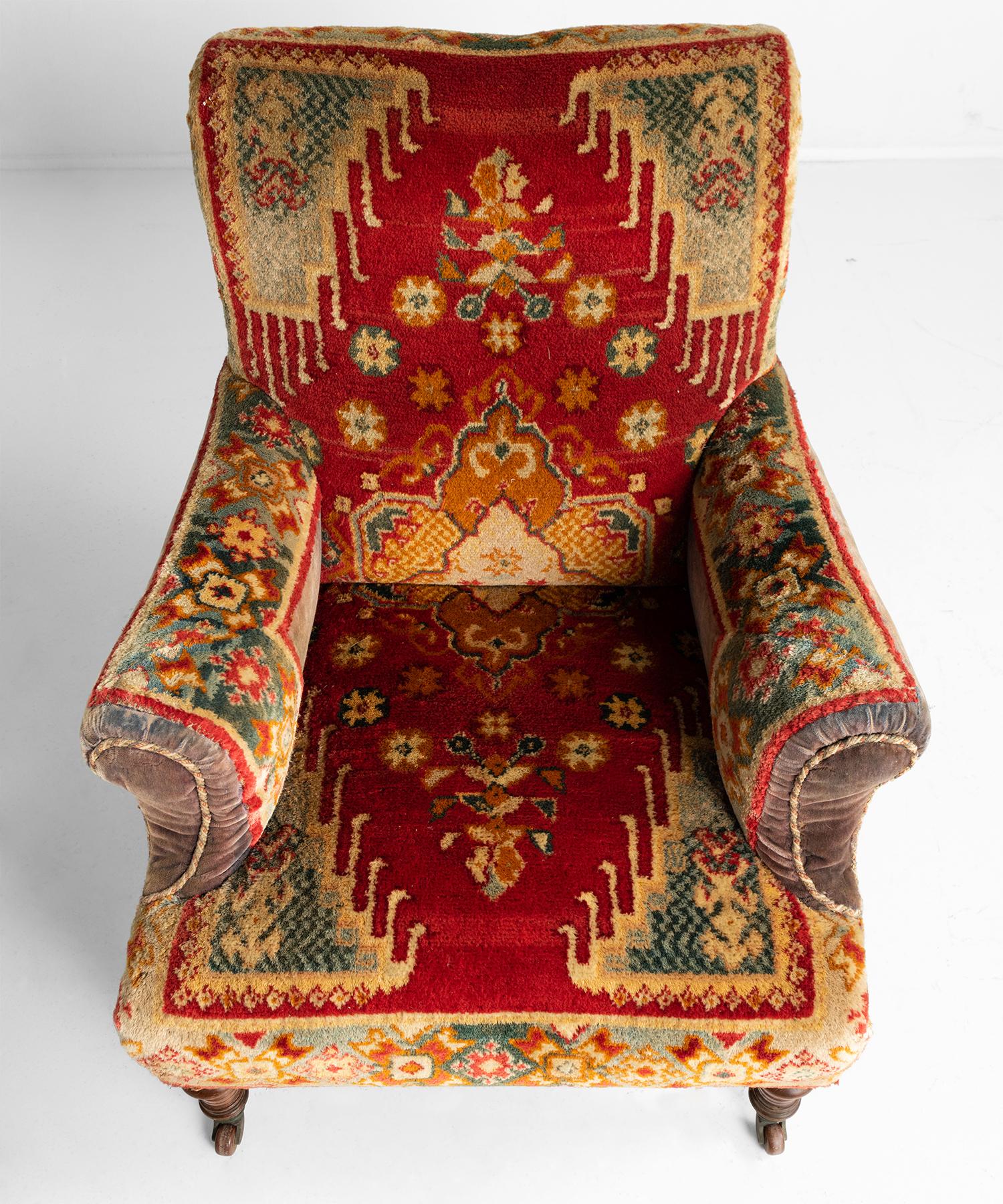 Victorian Velvet Carpet Chair In Good Condition In Culver City, CA