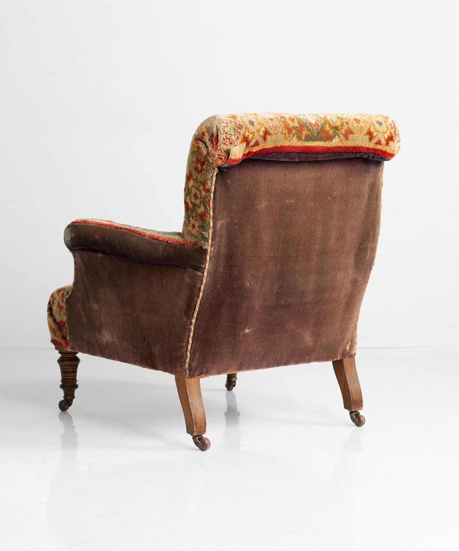 19th Century Victorian Velvet Carpet Chair