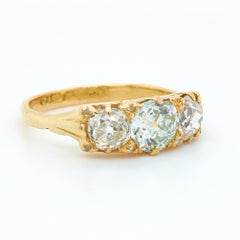 Victorian Very Light Green 'GIA' Old Cut Three Diamond Ring, ca. 1880s